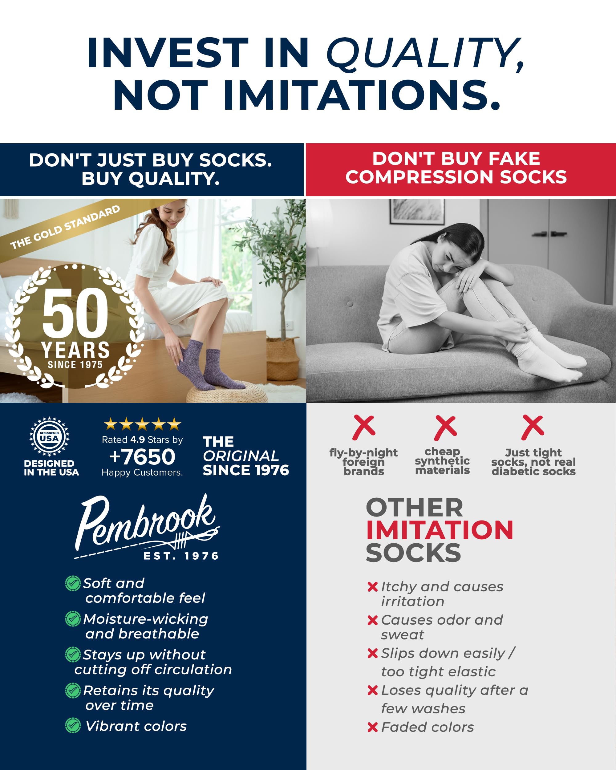 Pembrook ankle socks in blue with stretchy cuffs for all-day comfort