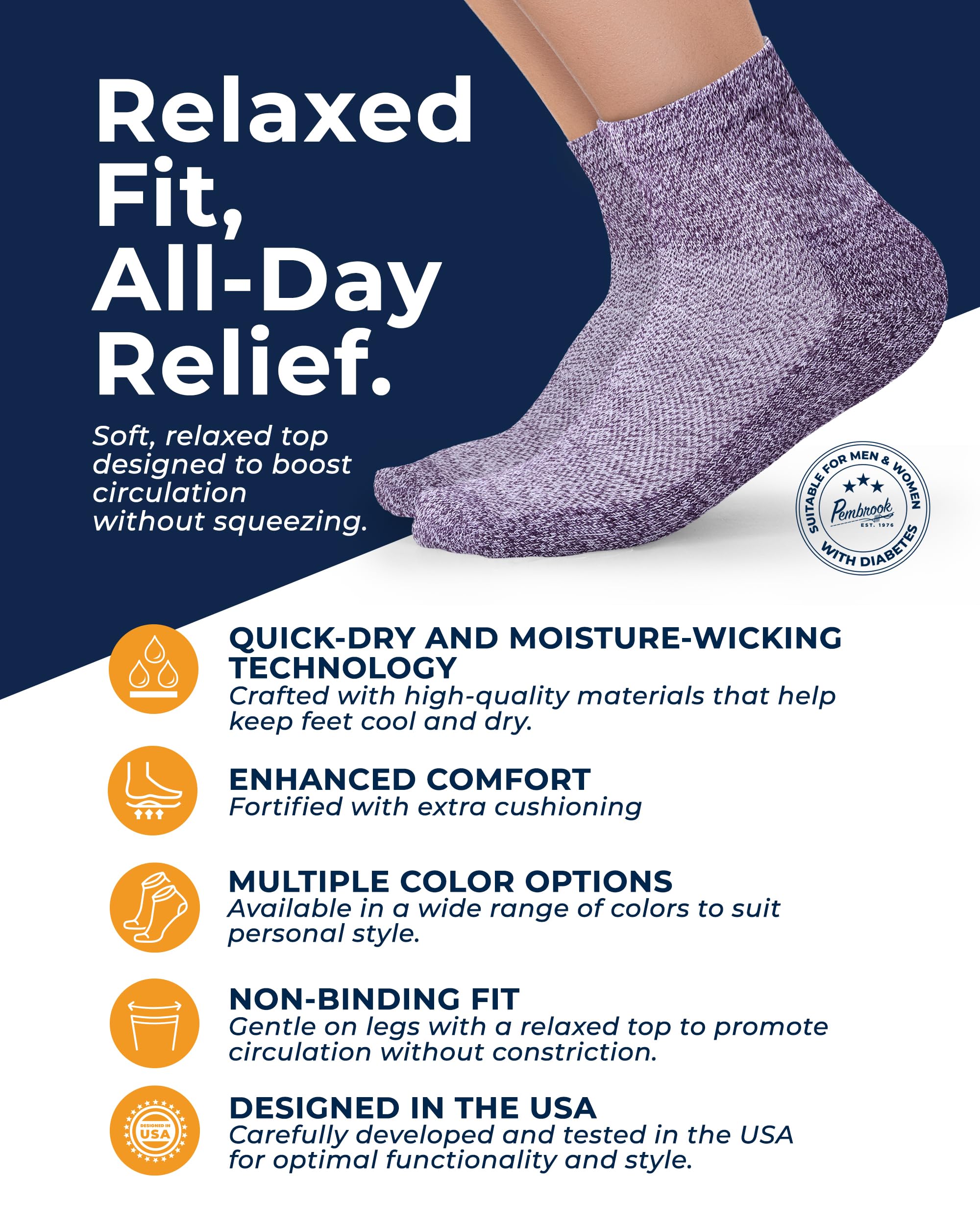 Pembrook ankle socks in white with seamless toe design for irritation-free wear