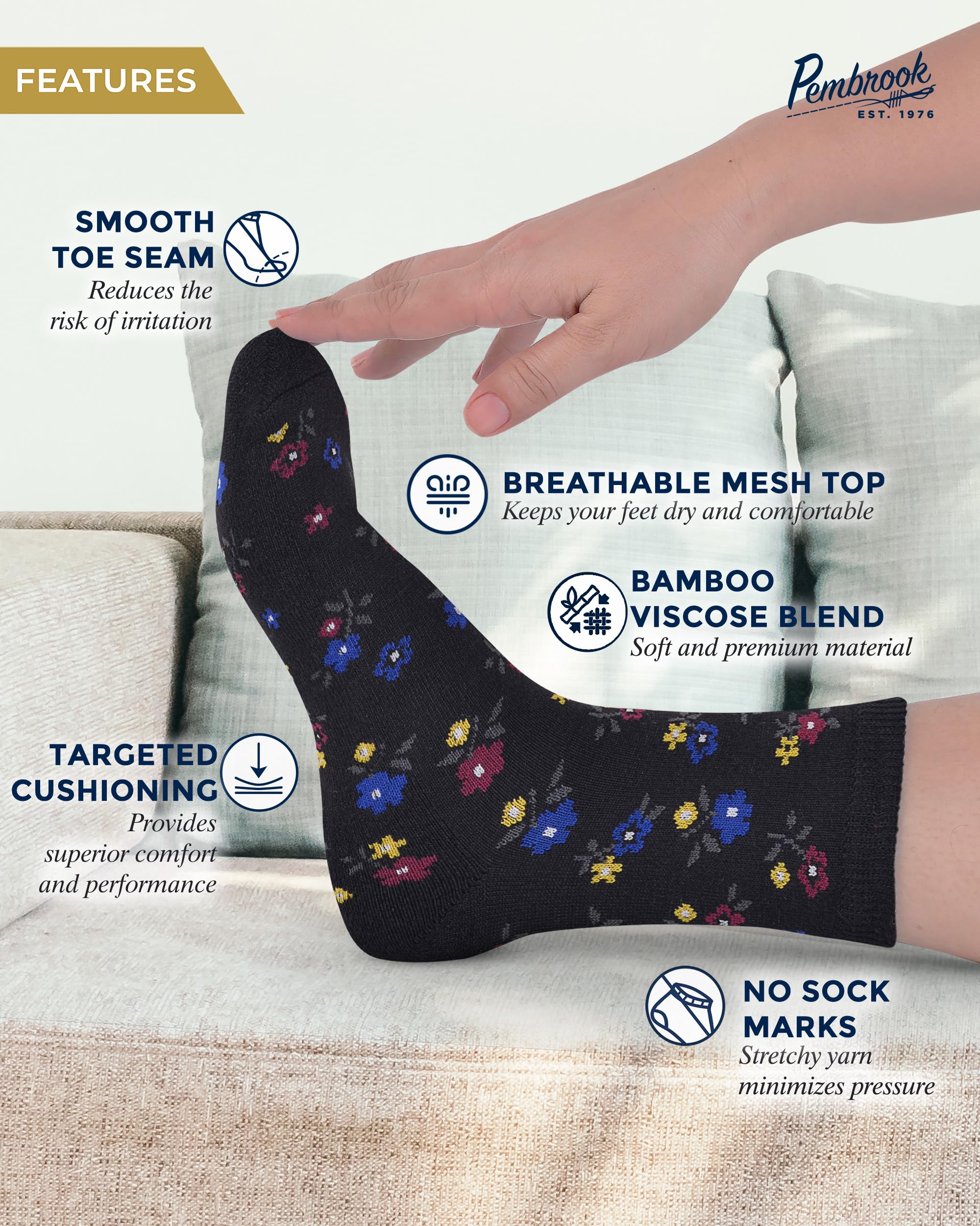 Pembrook ankle socks with stretchy wide top support swelling comfort.