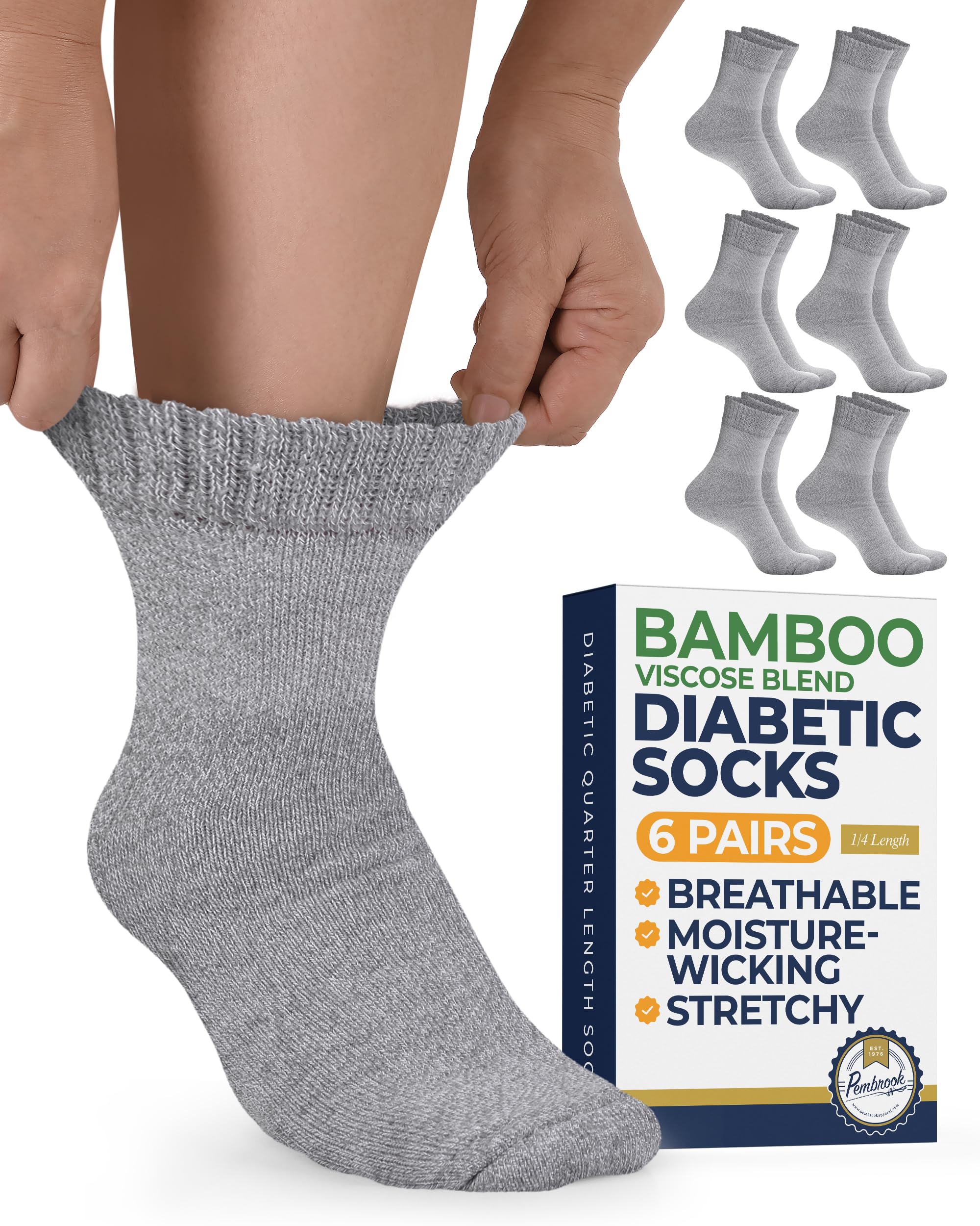 Pembrook bamboo diabetic socks ankle gray, all day comfort