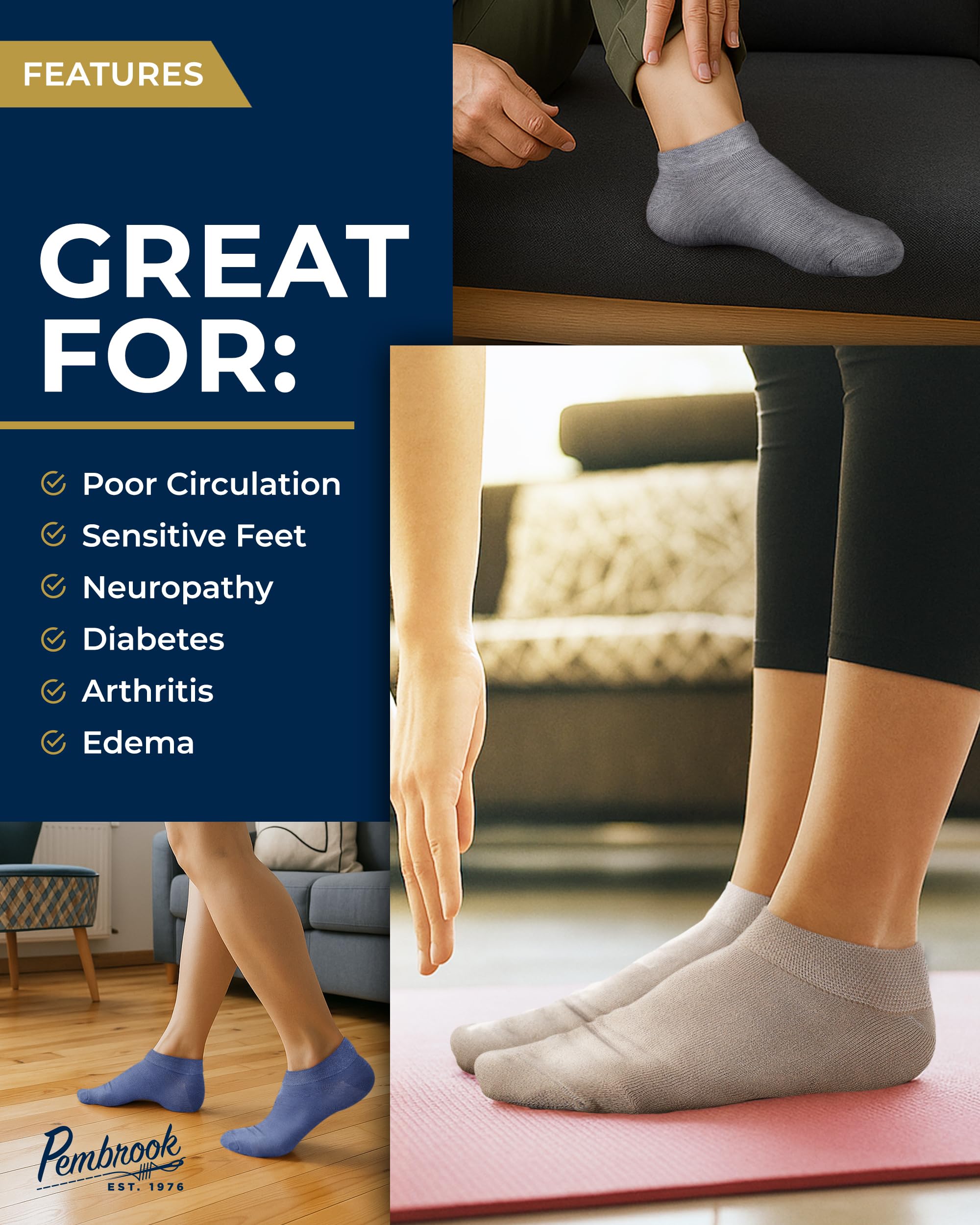 Pembrook Bamboo Viscose Ankle Socks durable fabric for long-lasting use.
