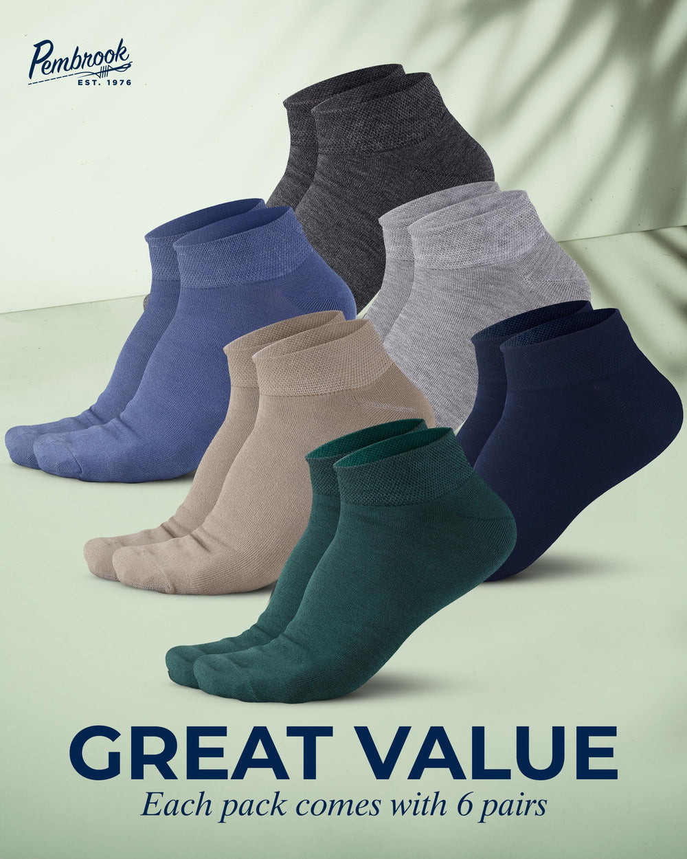 Pembrook Bamboo Viscose Ankle Socks available in medium and large sizes.