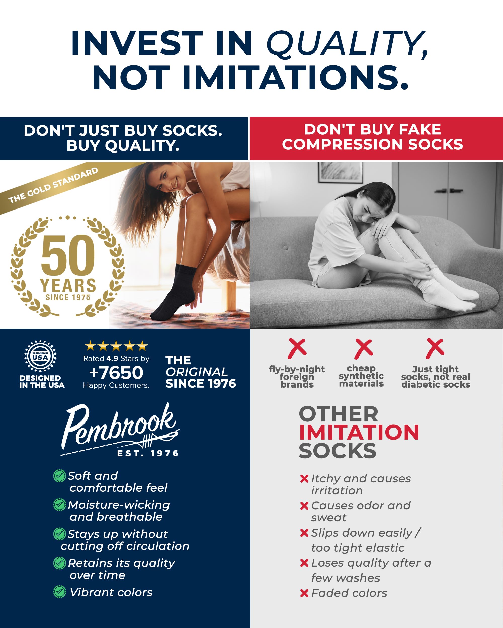 Pembrook bamboo viscose diabetic socks highlight breathable fabric for cool, dry feet.