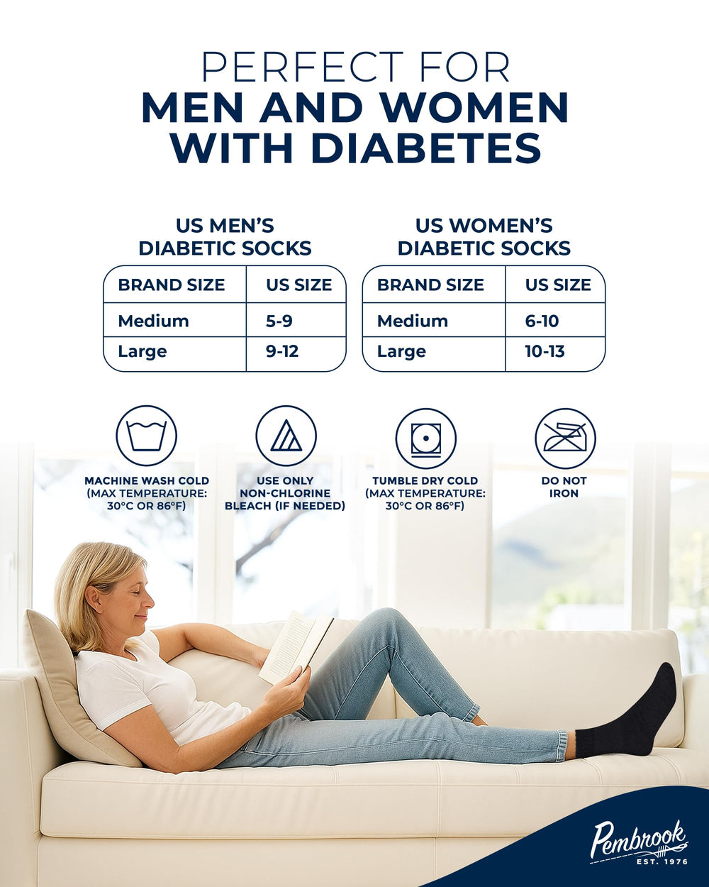 Pembrook non-binding stretch top diabetic socks minimize pinching around ankles.