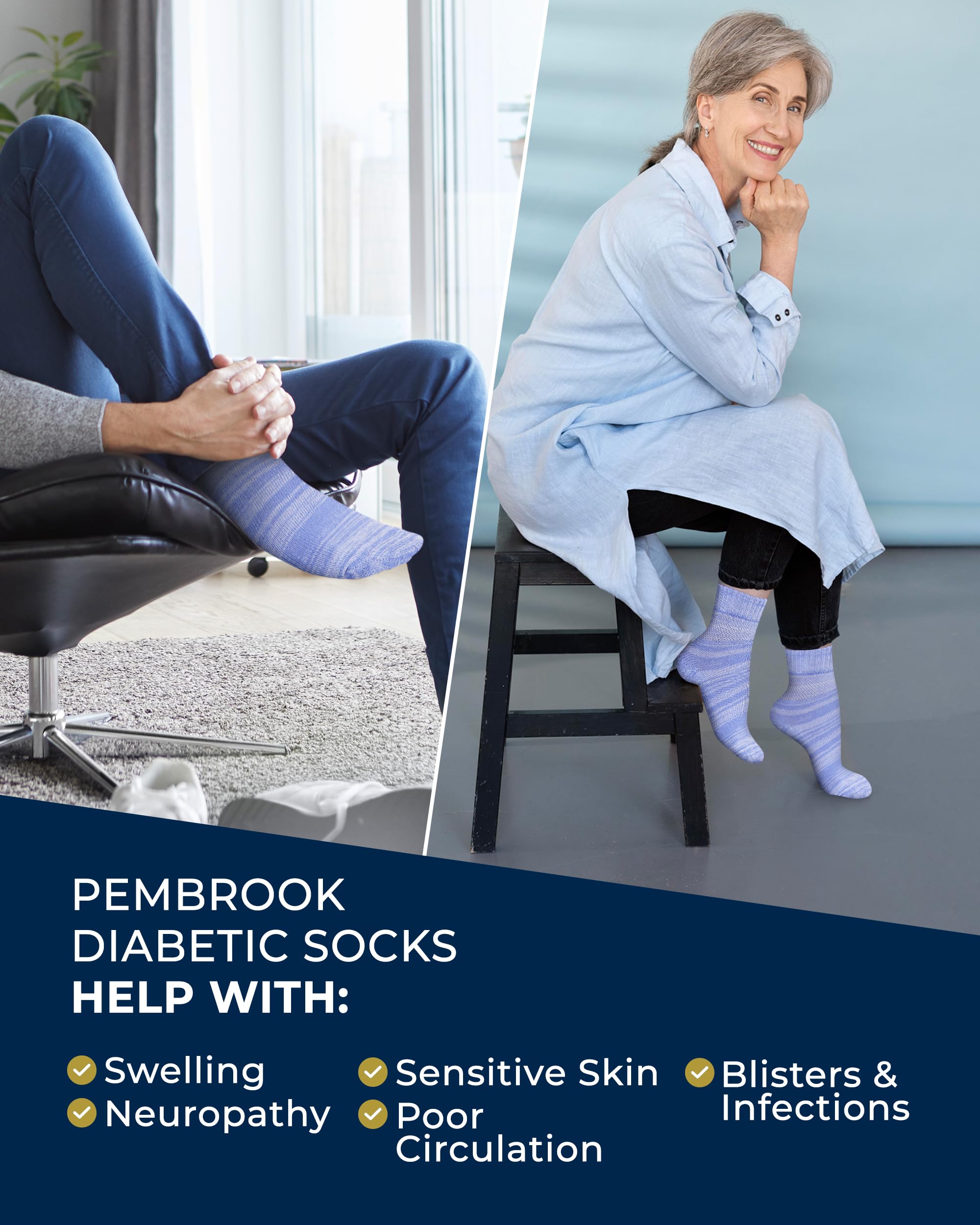 Pembrook diabetic socks on foot inside sneaker for all-day wear