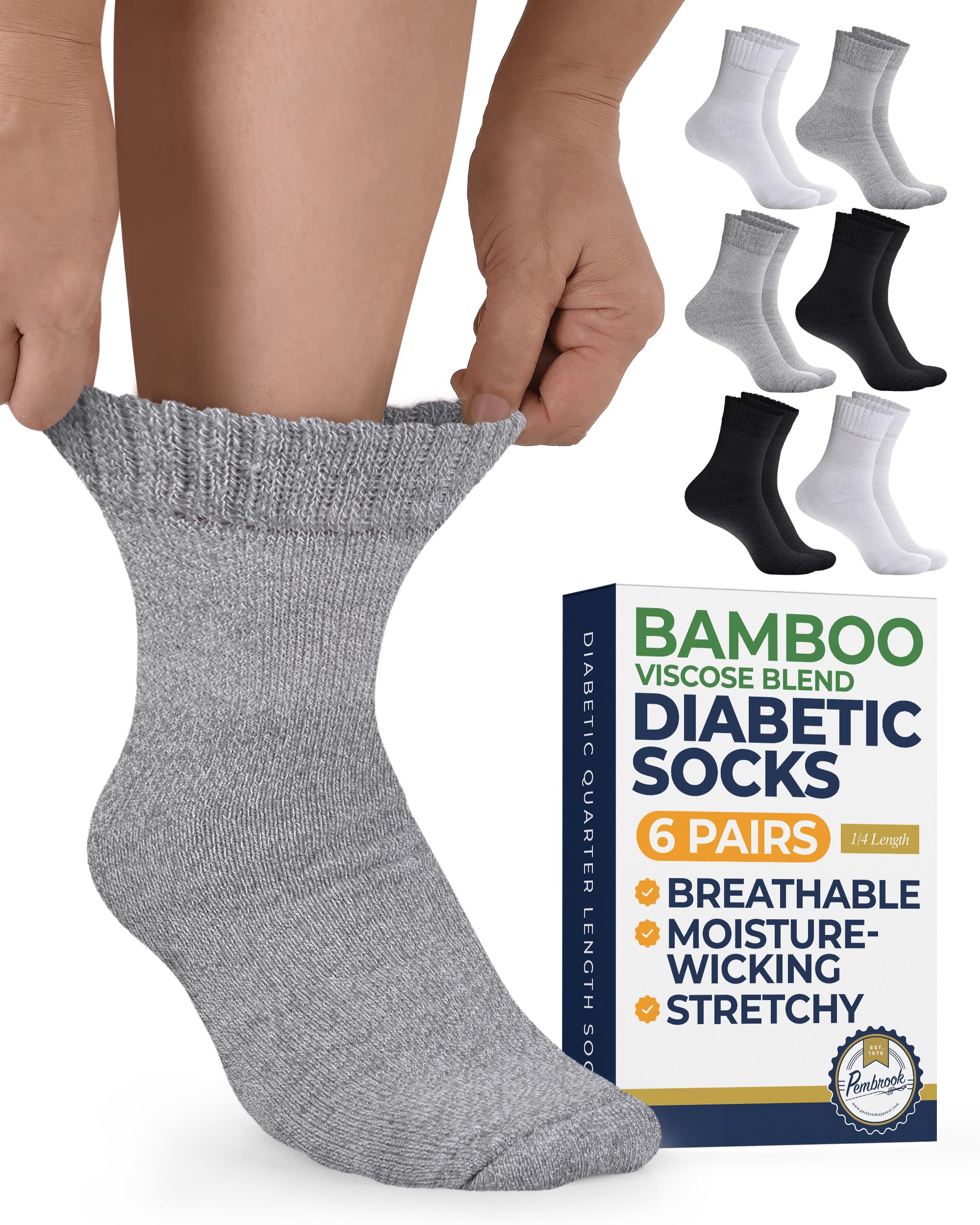 Pembrook bamboo viscose diabetic socks with seamless ankle for all-day comfort.