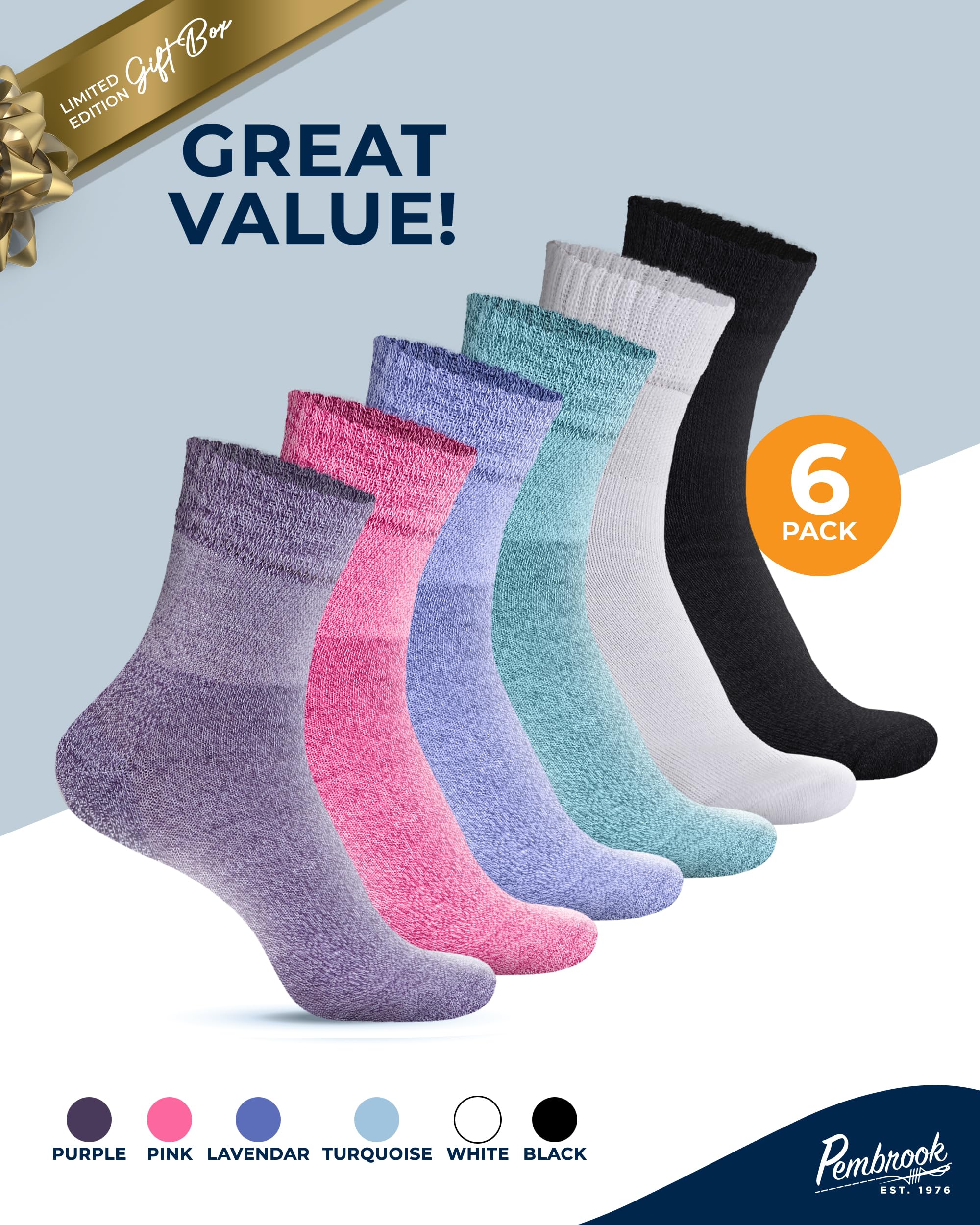 Pembrook bamboo viscose diabetic socks wide calf fit with extra stretch.
