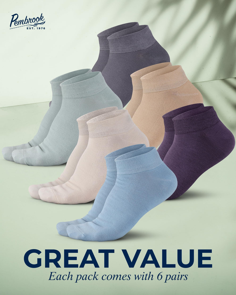 Calcetines Pembrook tobillo, colores azul/granate, ideales para deporte suave