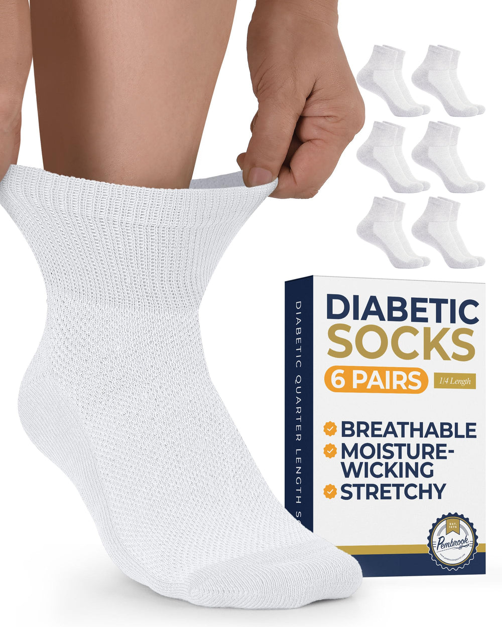Calcetines diabéticos Pembrook para hombres y mujeres, 6 pares, comodidad diaria