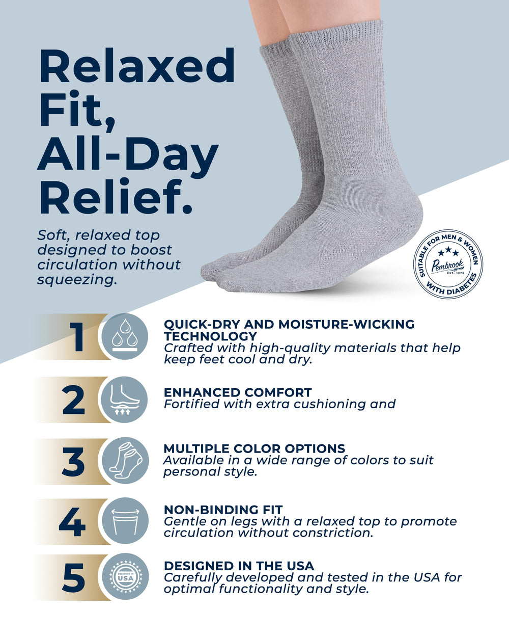 Pembrook diabetic socks close-up view showing ultra-soft breathable fabric.