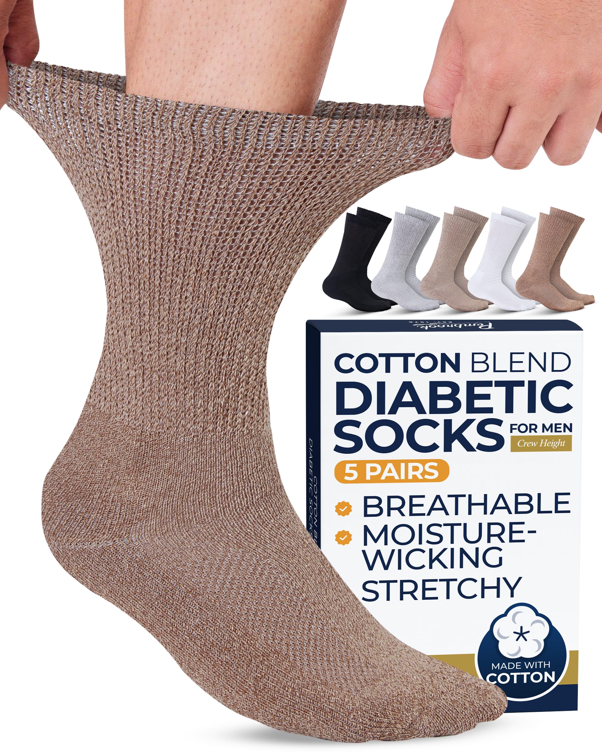 Pembrook cotton diabetic socks for men – five-pairs pack for everyday comfort.