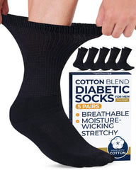 Pembrook cotton diabetic socks for men in a 5-pack flatlay showing soft cotton comfort