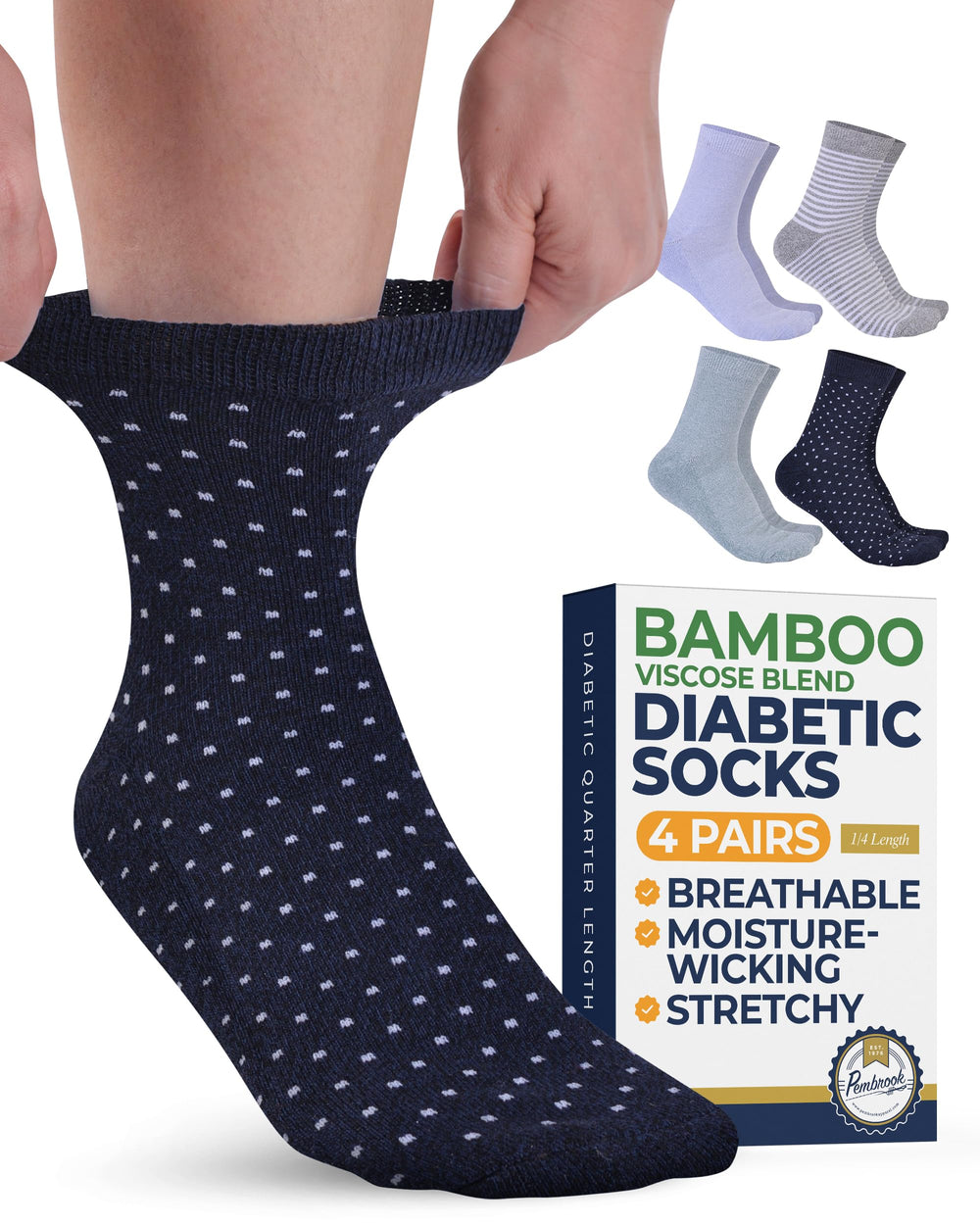 Pembrook diabetic socks bamboo outer view showing comfortable fit for daily wear.