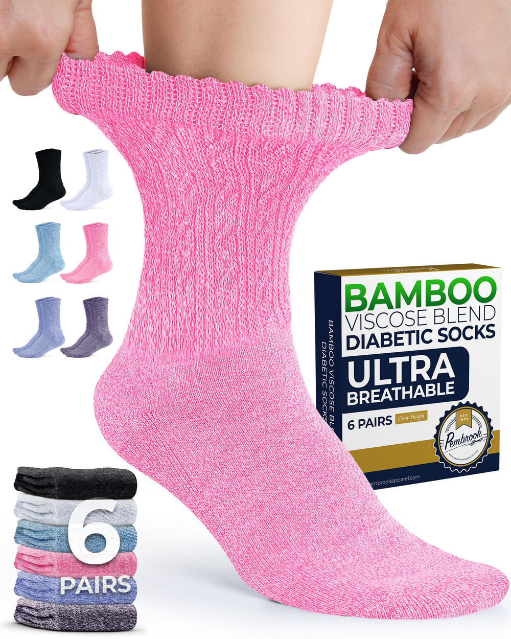 Pembrook diabetic socks bamboo viscose close-up highlighting breathable, soft fabric for daily comfort.