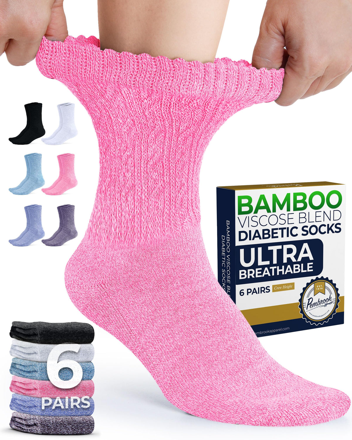 Pembrook diabetic socks bamboo viscose close-up highlighting breathable, soft fabric for daily comfort.