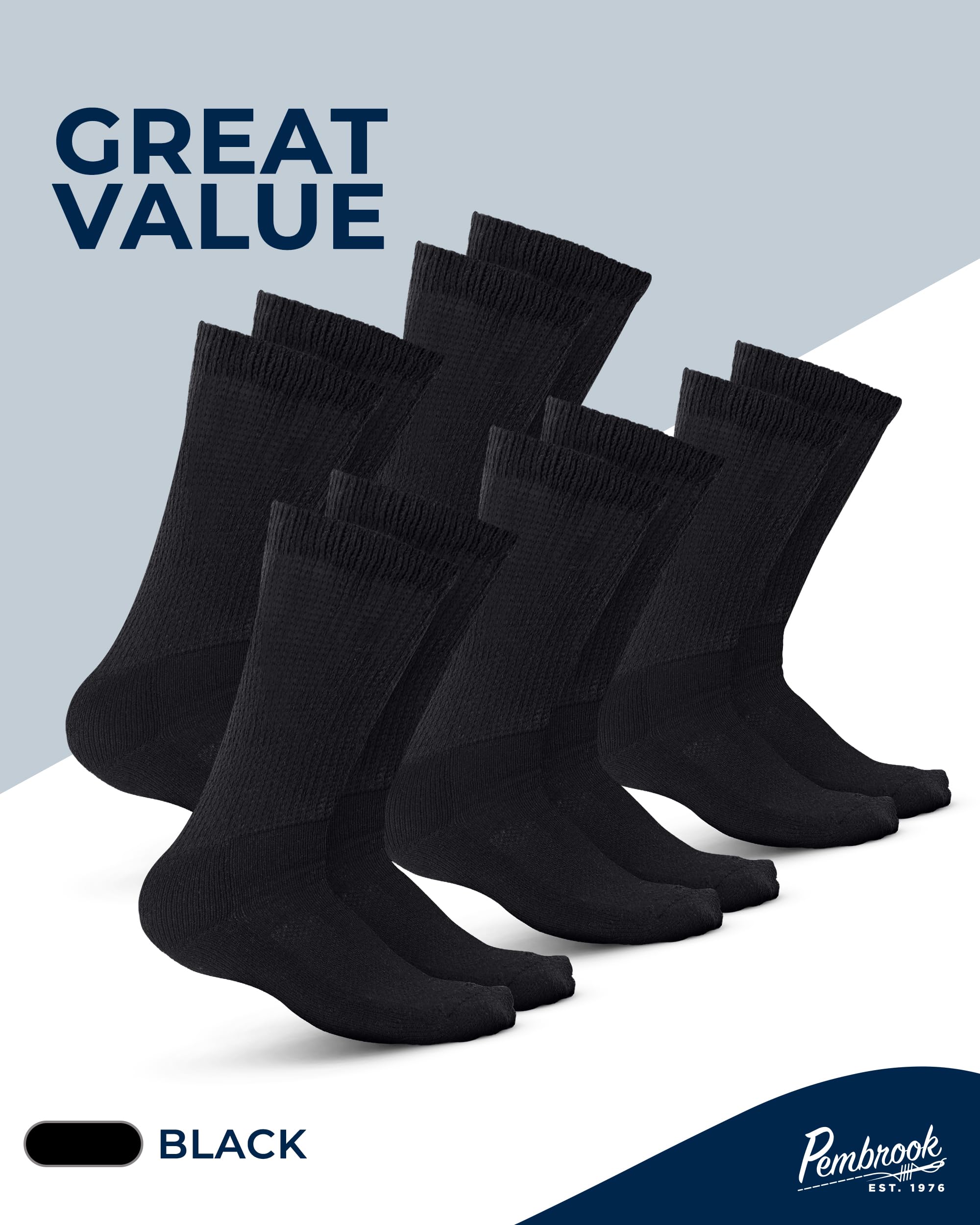 Pembrook diabetic socks in black colorway suitable for daily wear