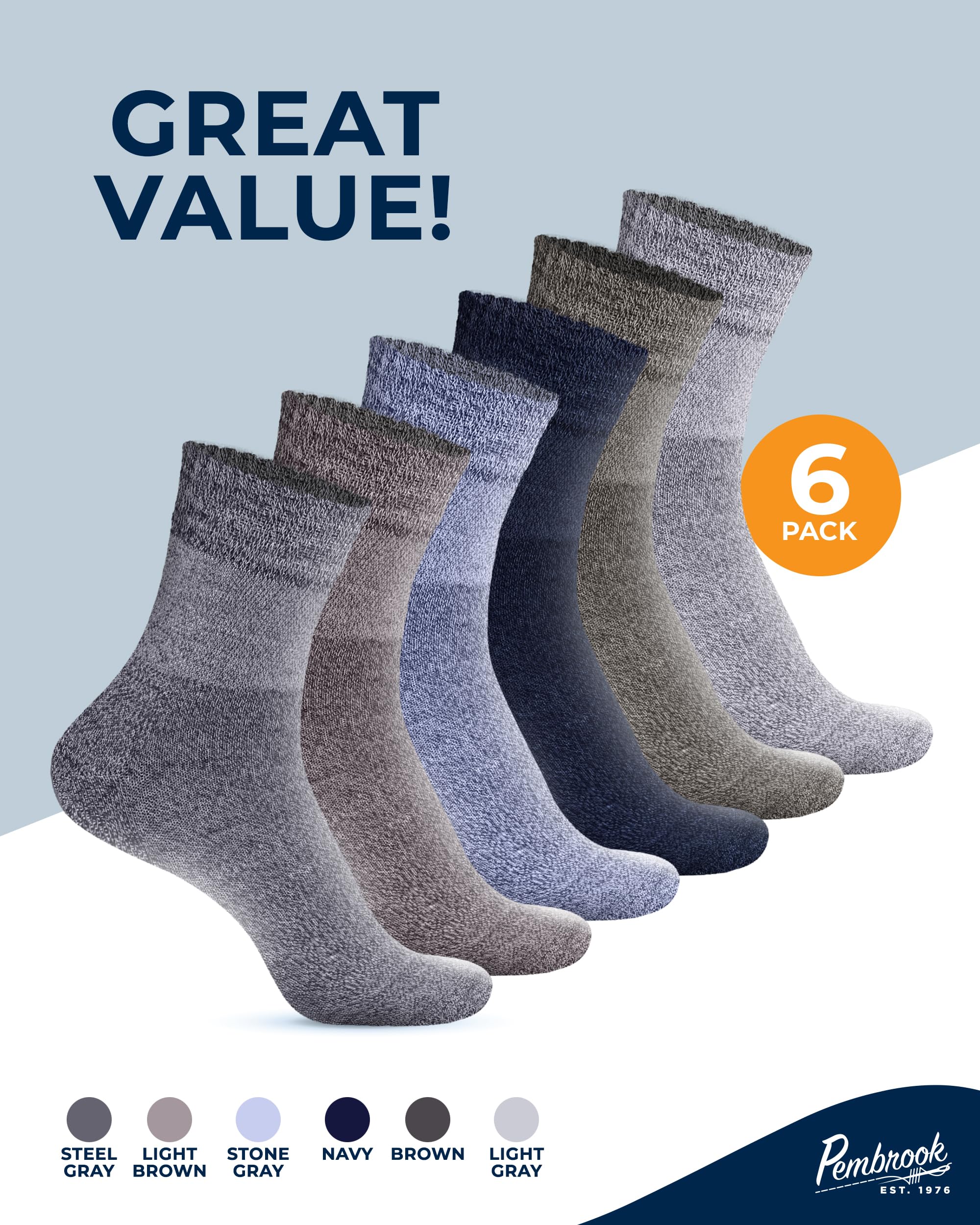 Pembrook Diabetic Socks color options in tan, navy, and grey tones.