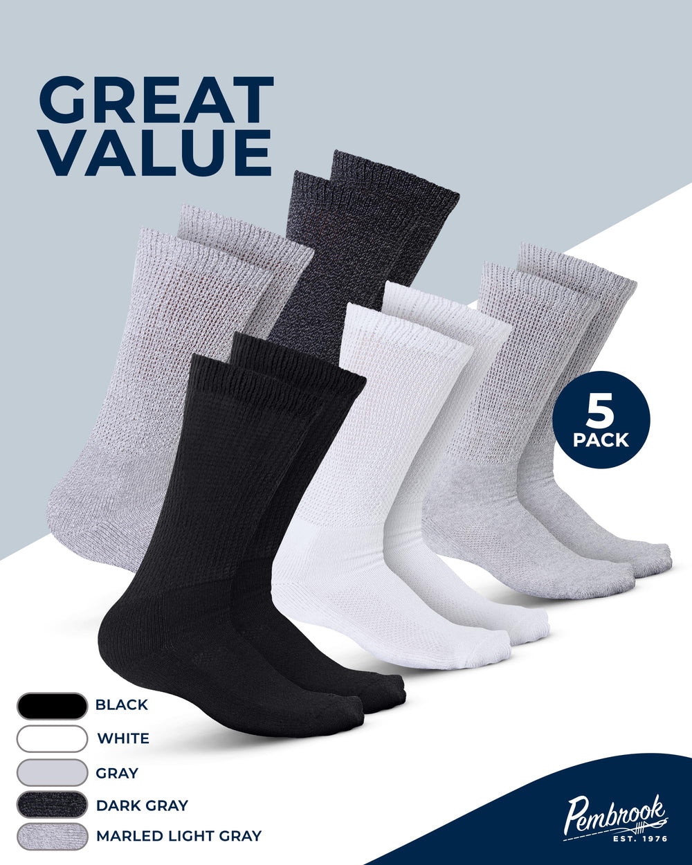 Pembrook light gray diabetic socks highlight breathability for all-day wear