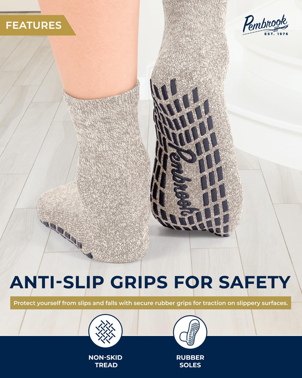 Pembrook diabetic socks loose top around ankles for easy donning during edema.