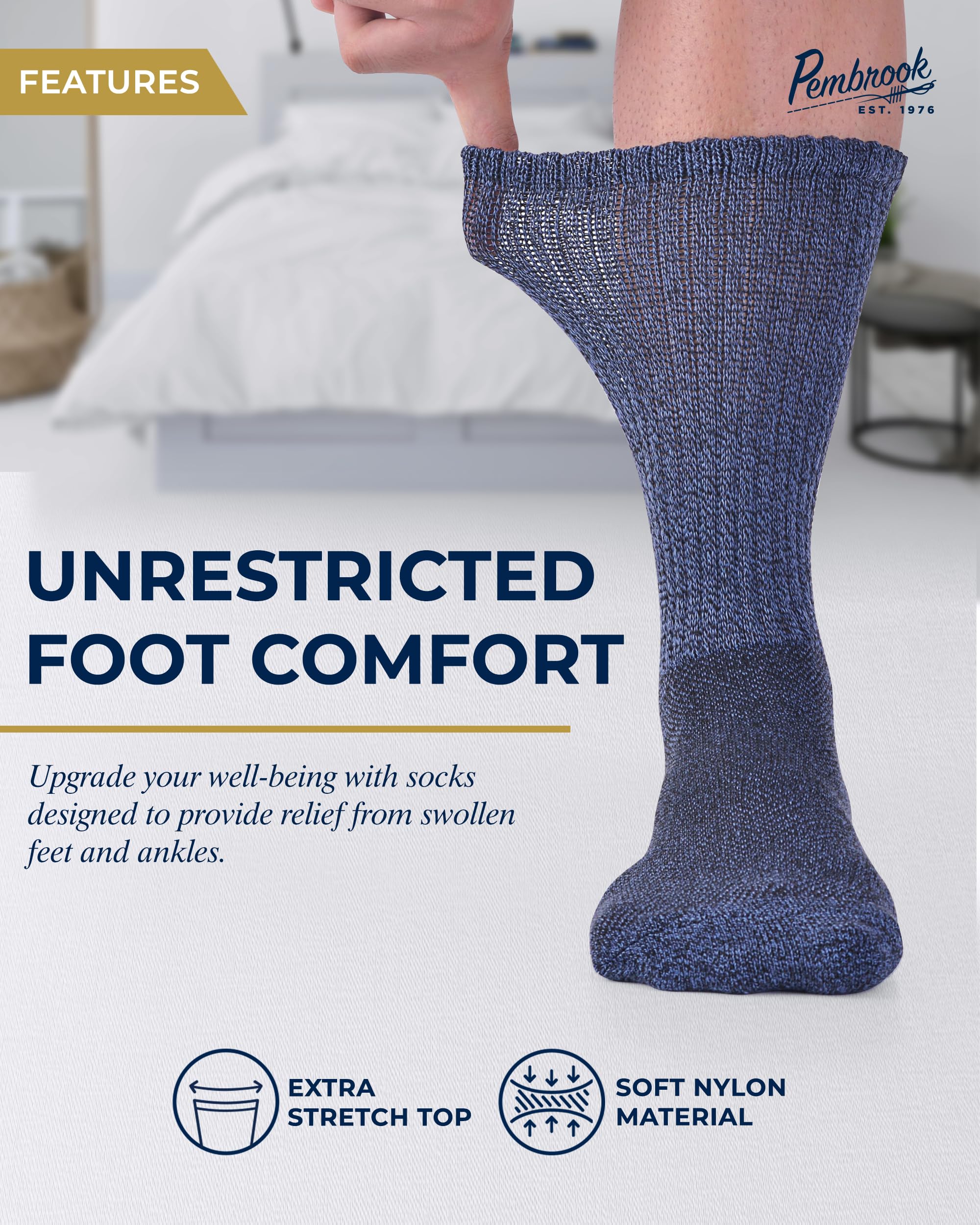 Pembrook diabetic socks loose-top fit highlighting non-binding design