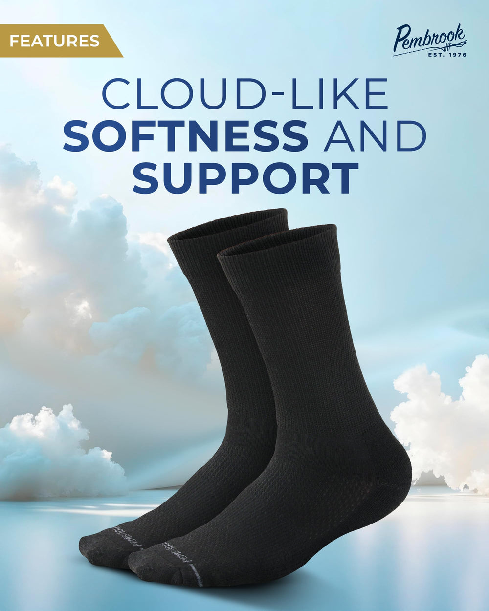 Non-binding fit provides everyday comfort with Pembrook socks.