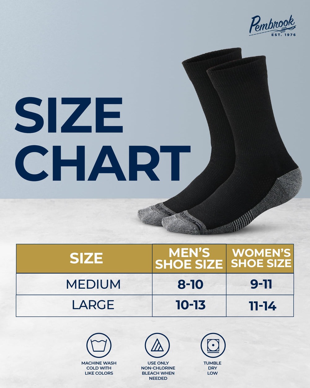 Pembrook blue diabetic socks combine durability with easy care.