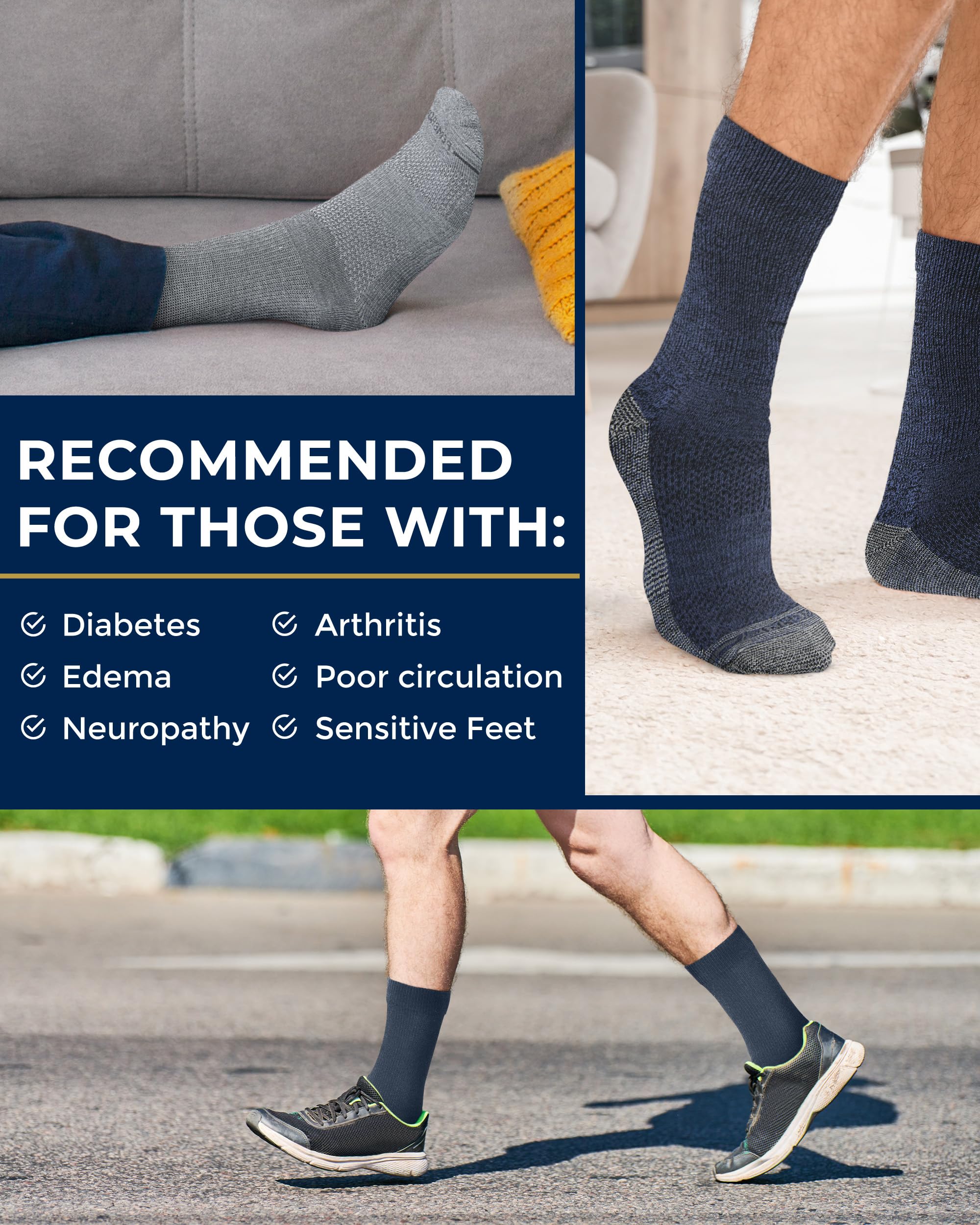Pembrook dark gray diabetic socks with gentle support and no constriction.