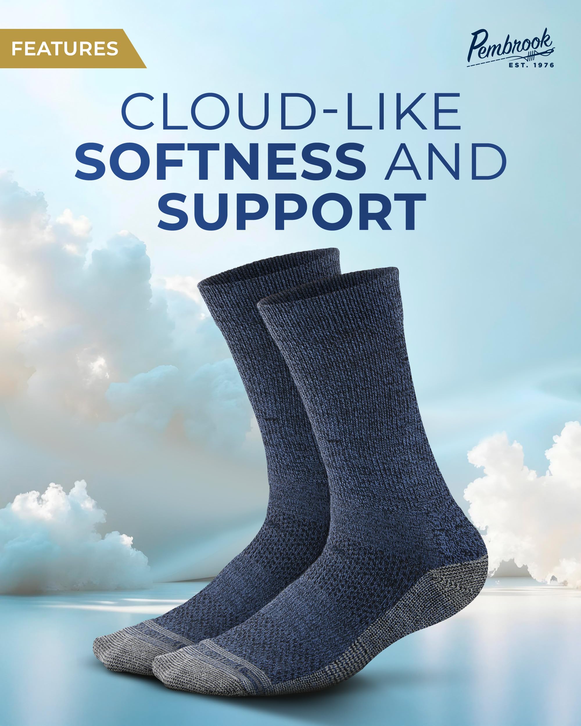 Pembrook crew socks gray provide flexible stretch for sensitive feet.