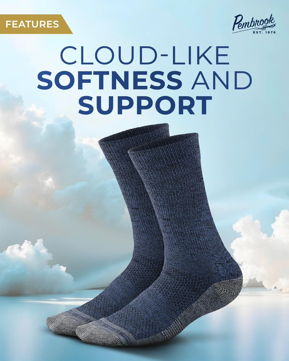 Pembrook crew socks gray provide flexible stretch for sensitive feet.