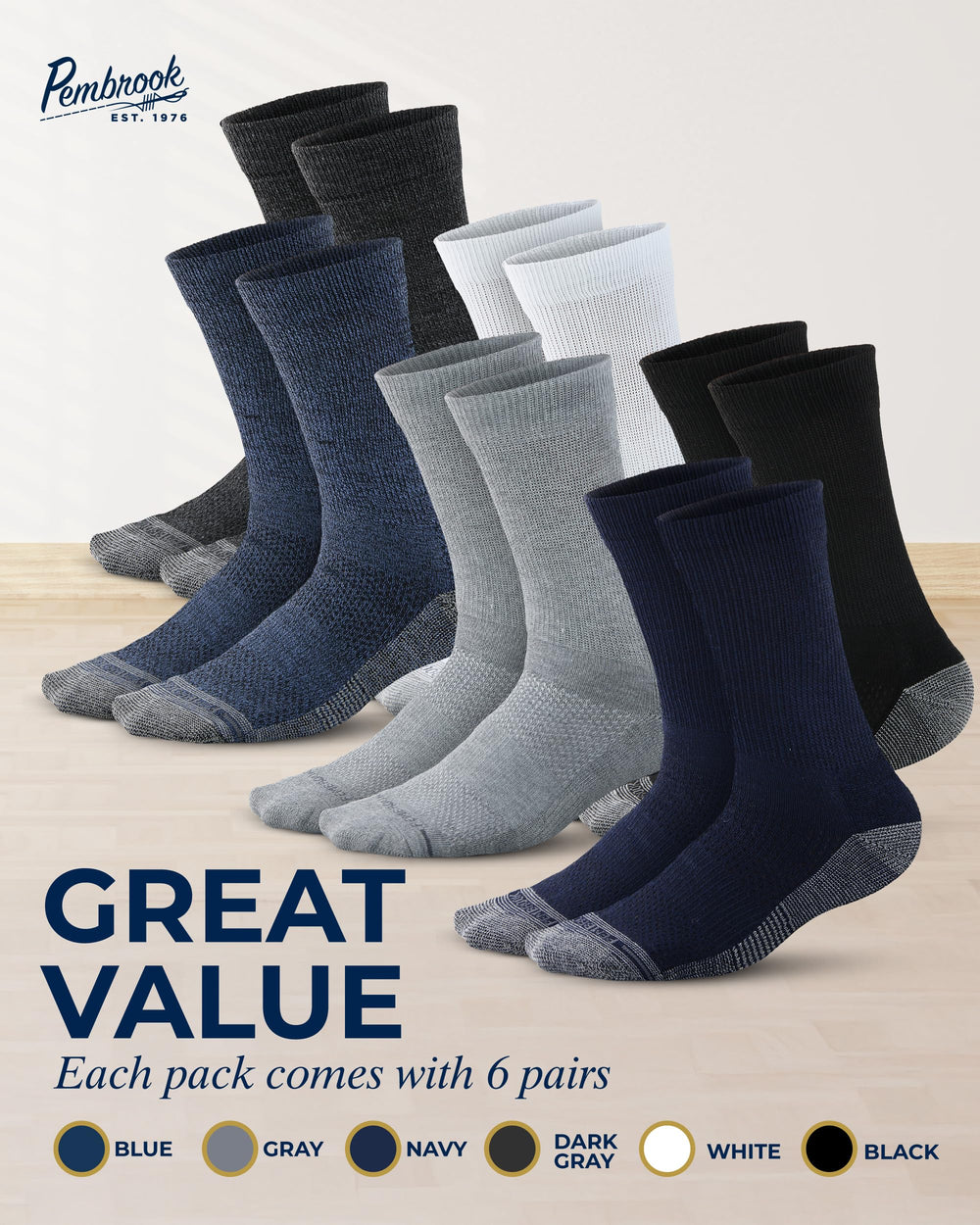 Pembrook navy diabetic socks keep feet cool and comfortable all day.