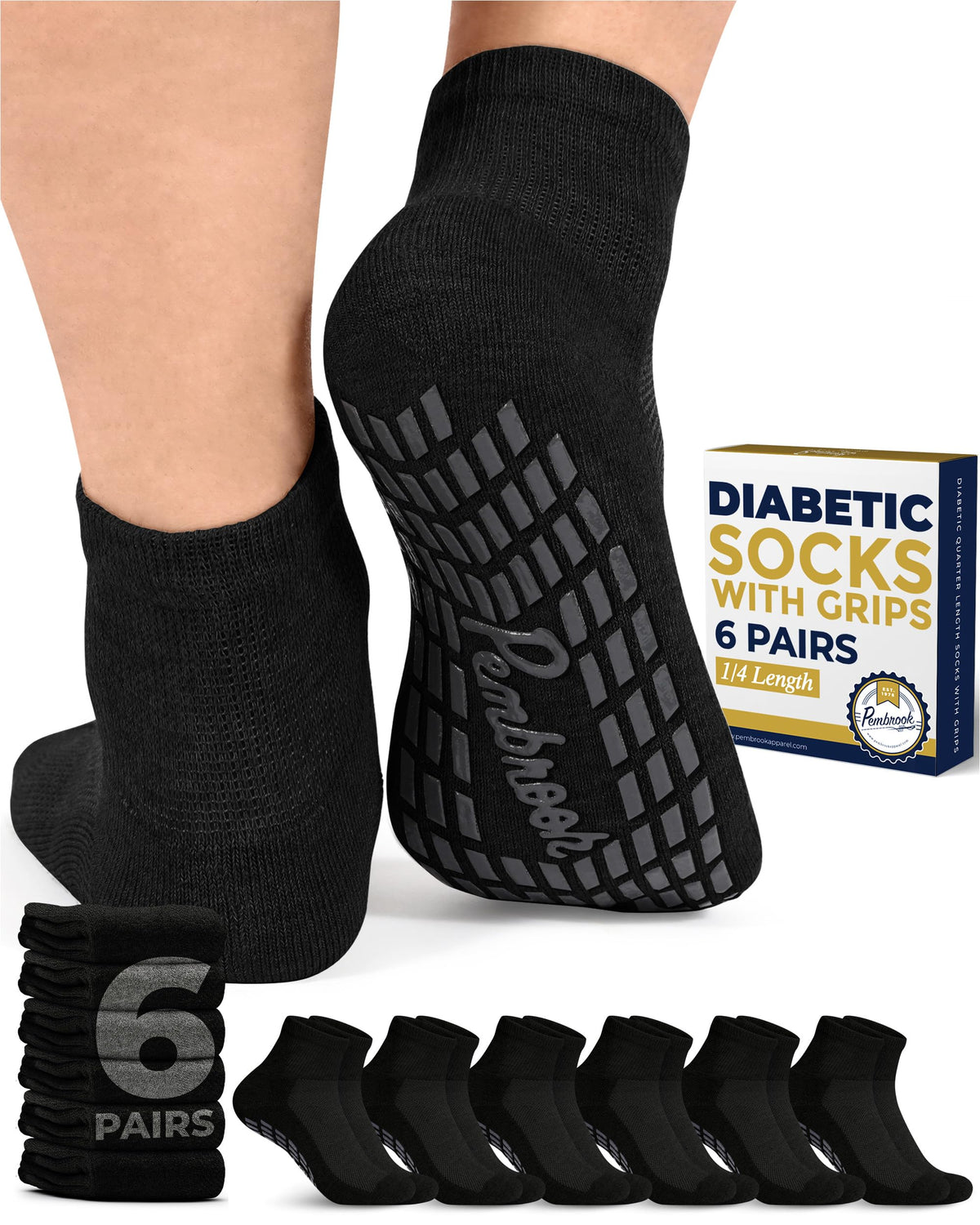 Pembrook diabetic socks with grips for secure footing.