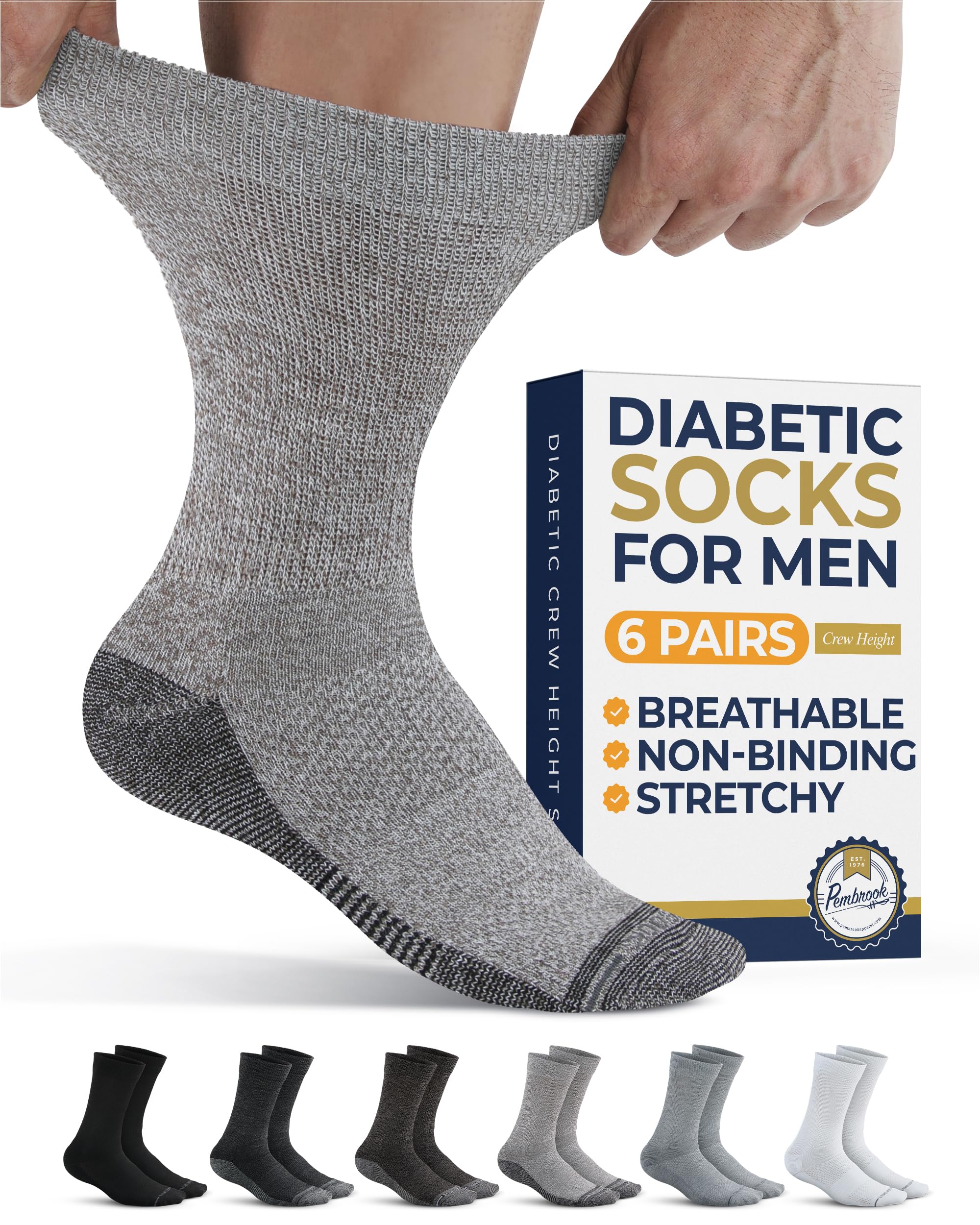Pembrook diabetic socks for men with soft fabric for all-day comfort.