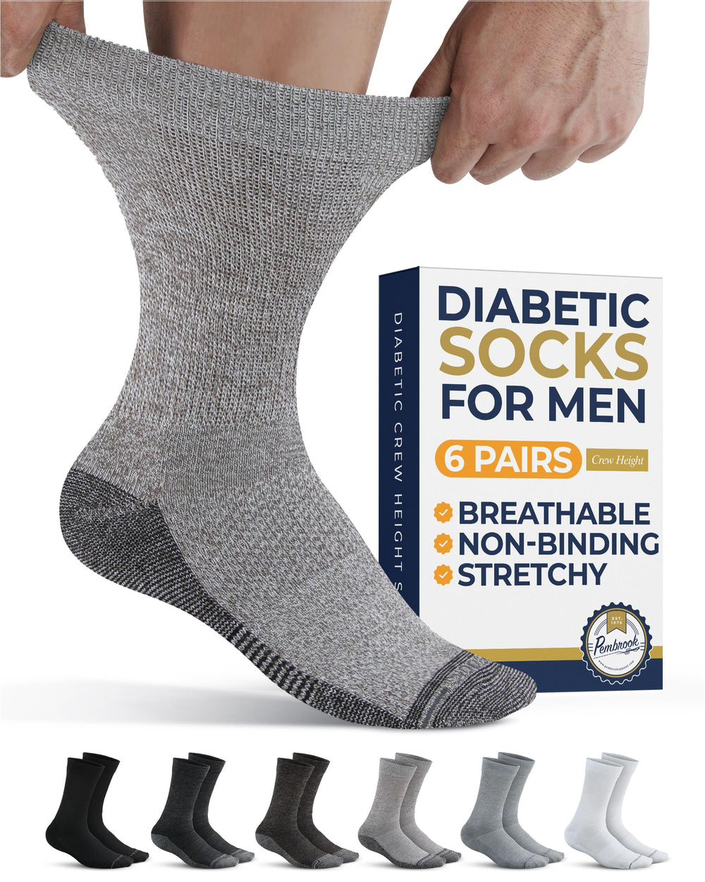 Pembrook diabetic socks for men with soft fabric for all-day comfort.