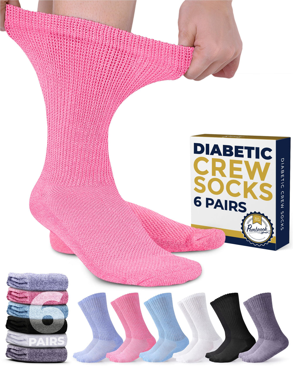 Pembrook Diabetic Socks with loose-top design for comfortable wear on swollen feet.
