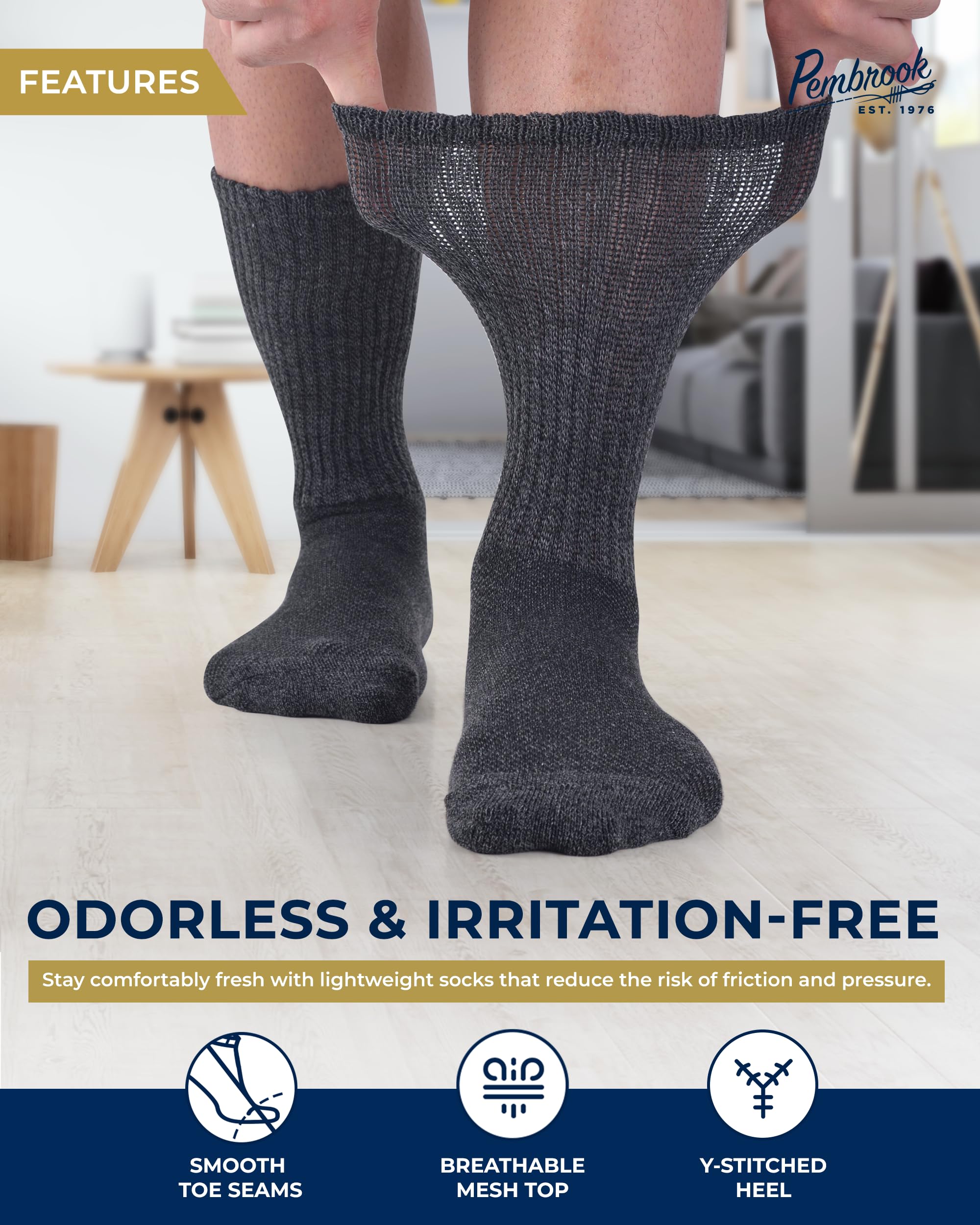Image shows men's and women's size range for Pembrook socks