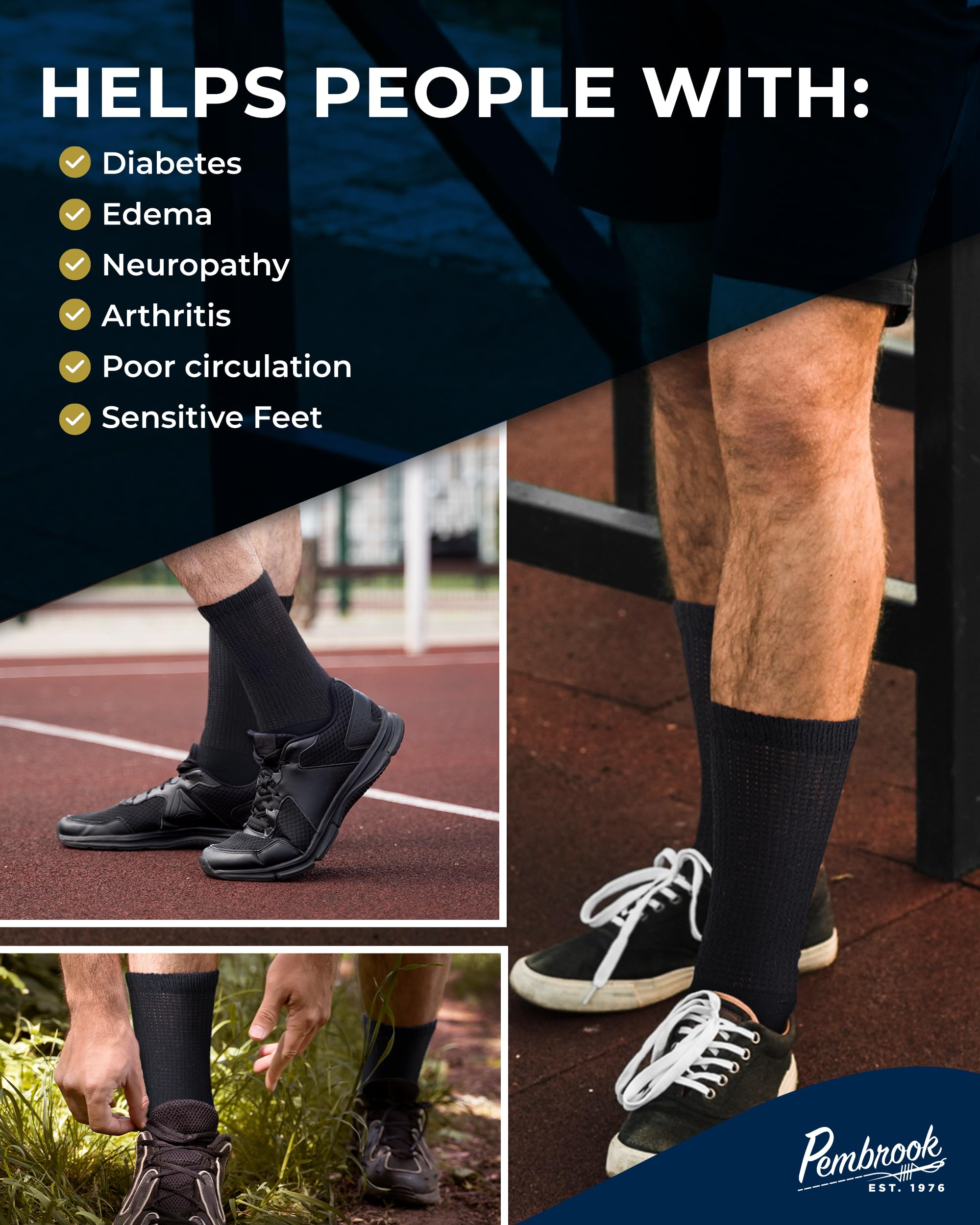 Pembrook diabetic socks show moisture-wicking cotton ideal for all-day dryness