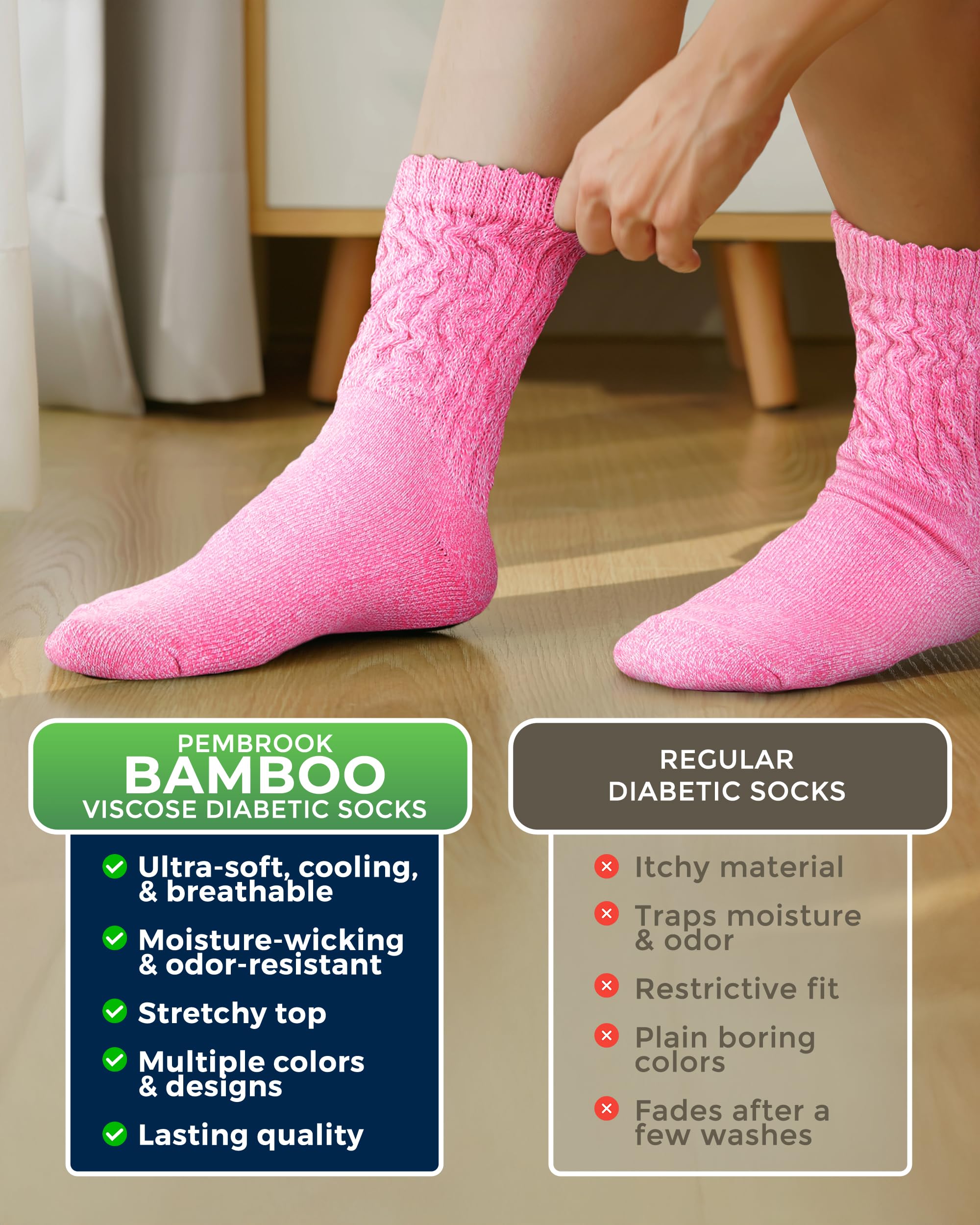 Pembrook diabetic socks moisture-wicking feet stay cool during activity.