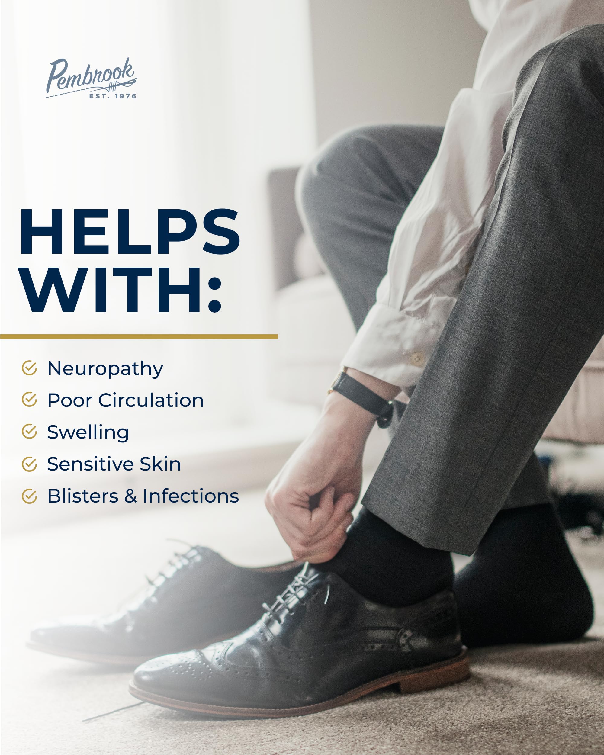 Pembrook diabetic socks available in non-binding M and L sizes.