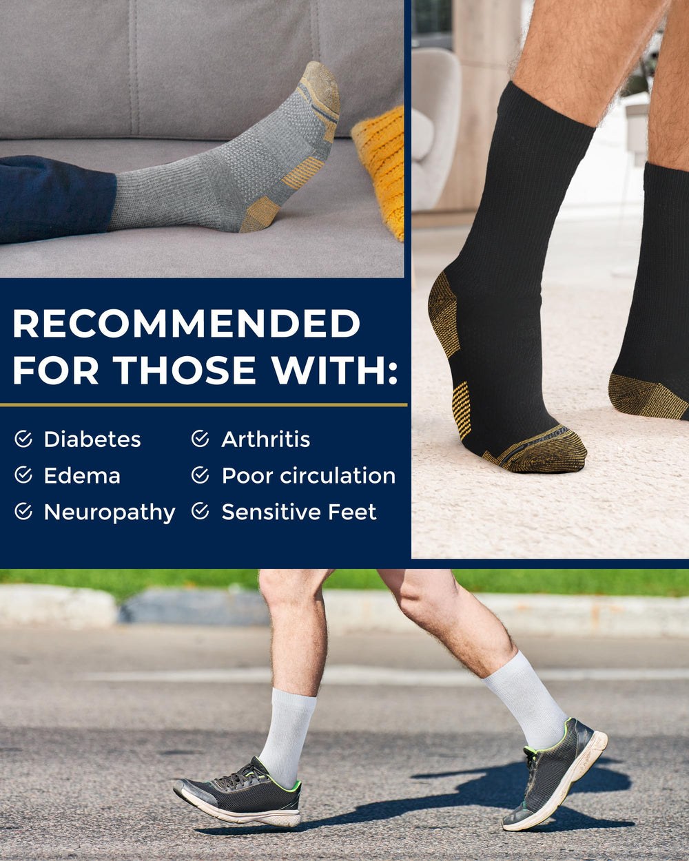 Pembrook diabetic socks stretch panel detail demonstrates non-binding fit.