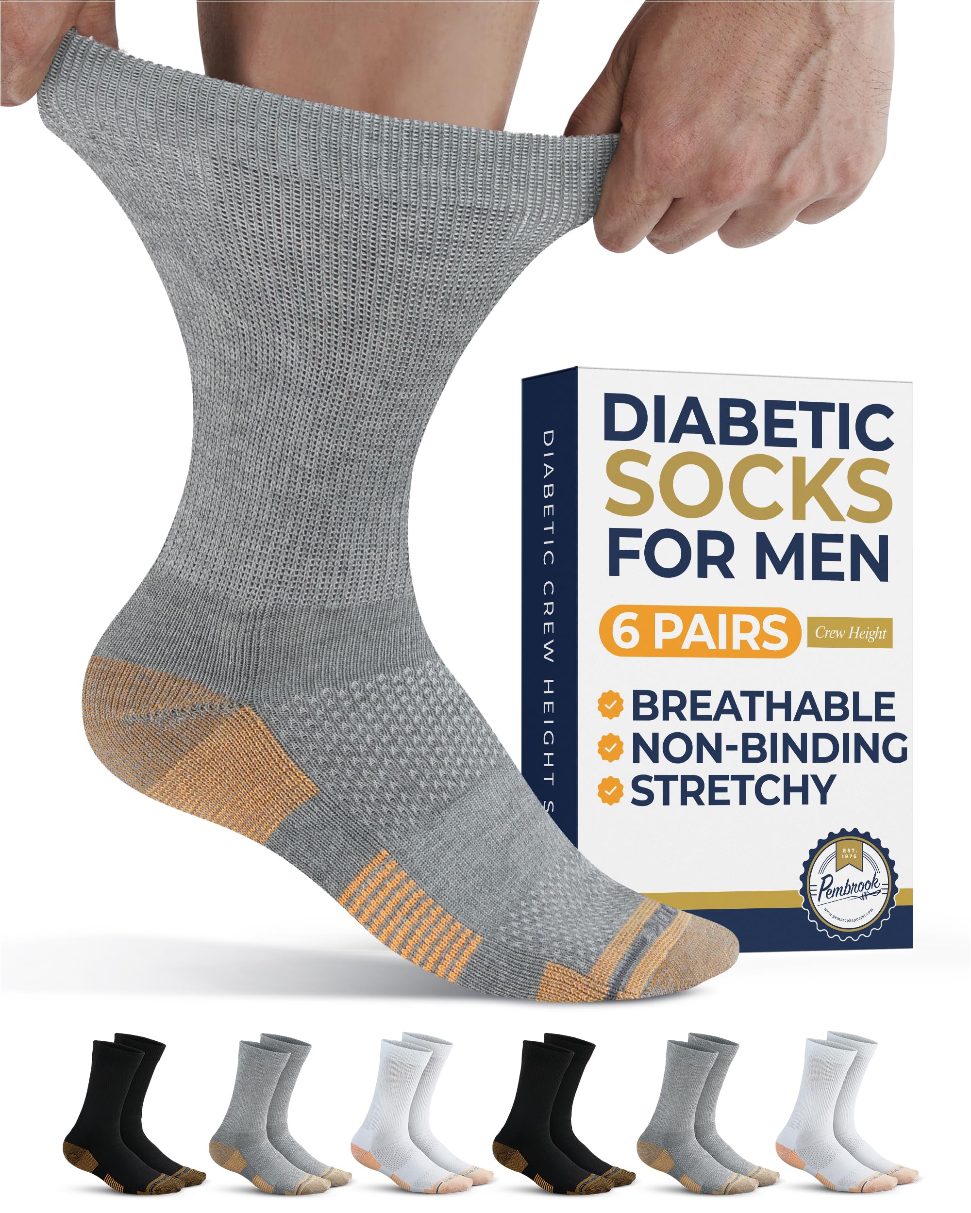 Pembrook diabetic socks pack front view for all-day comfort.
