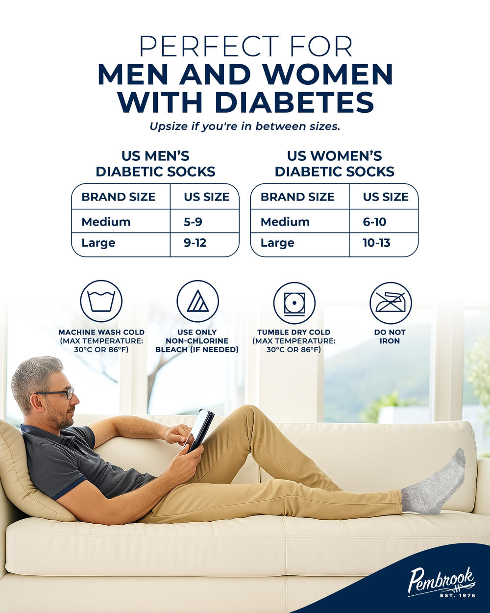 Pembrook diabetic socks with smooth toe seam reduce irritation during walking.