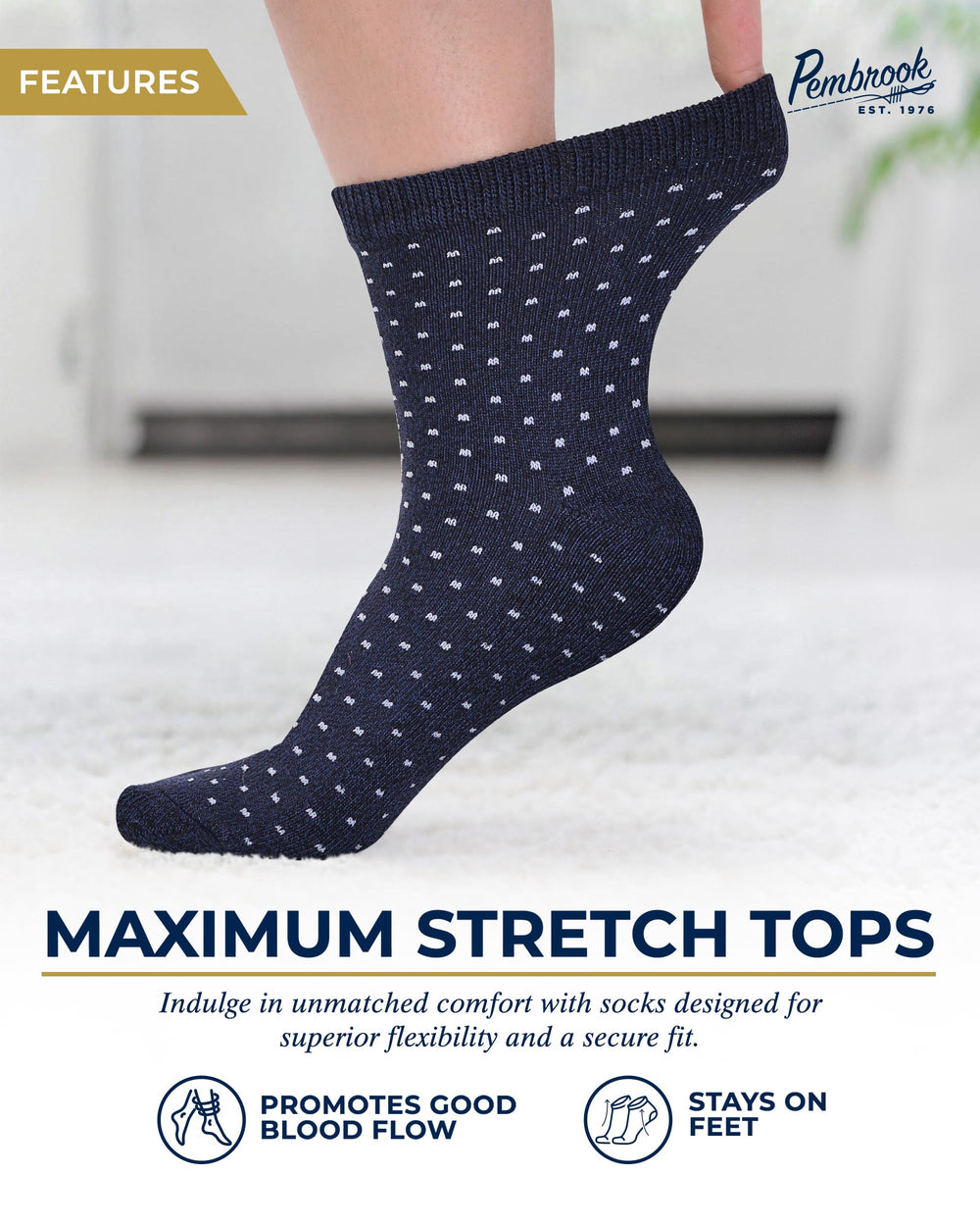 Pembrook diabetic socks smooth toe seams closeup reducing irritation during wear.