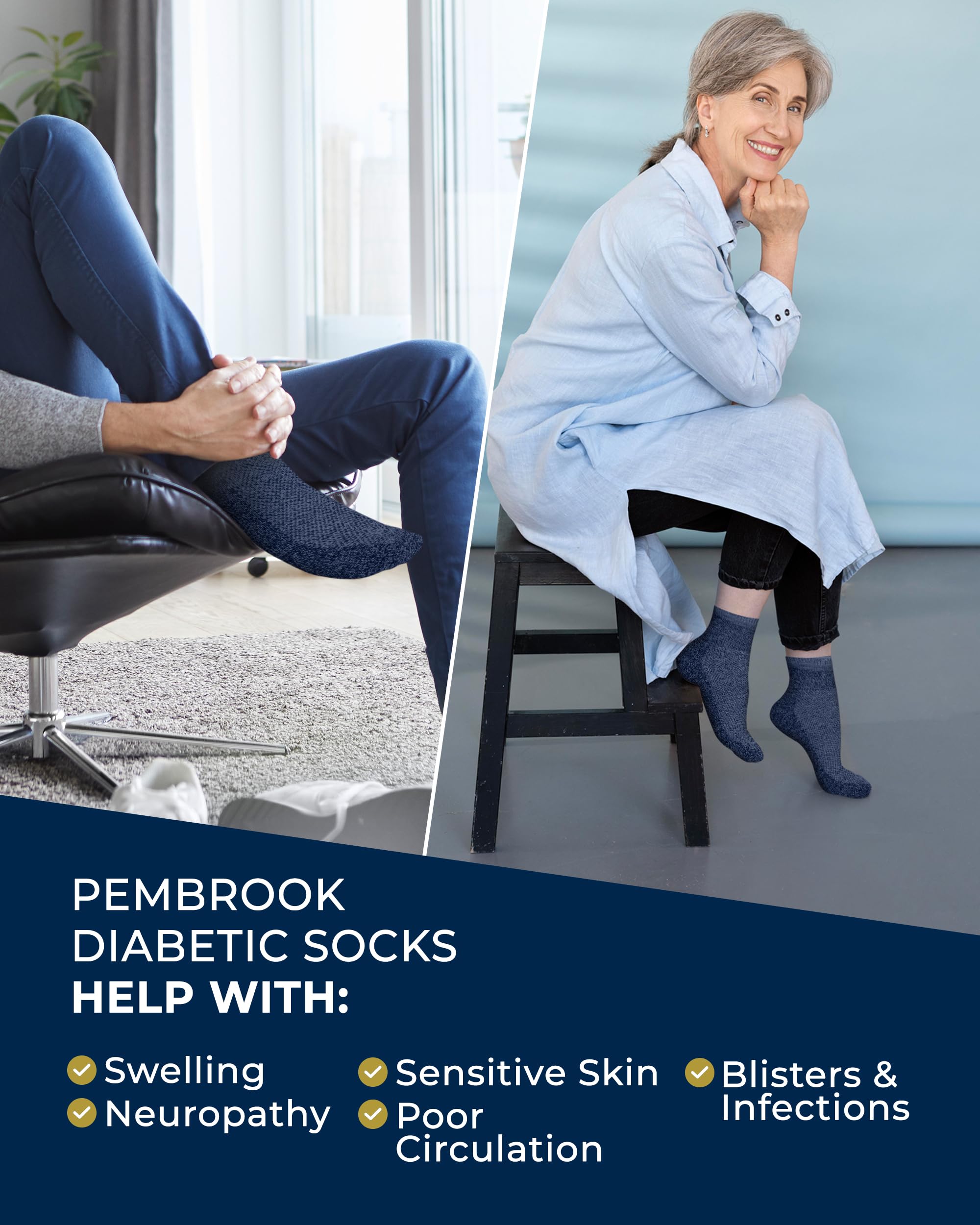 Pembrook socks feature smooth toe seams to reduce irritation during wear.