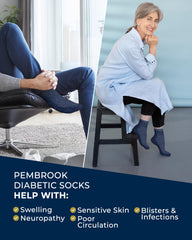 Pembrook socks feature smooth toe seams to reduce irritation during wear.