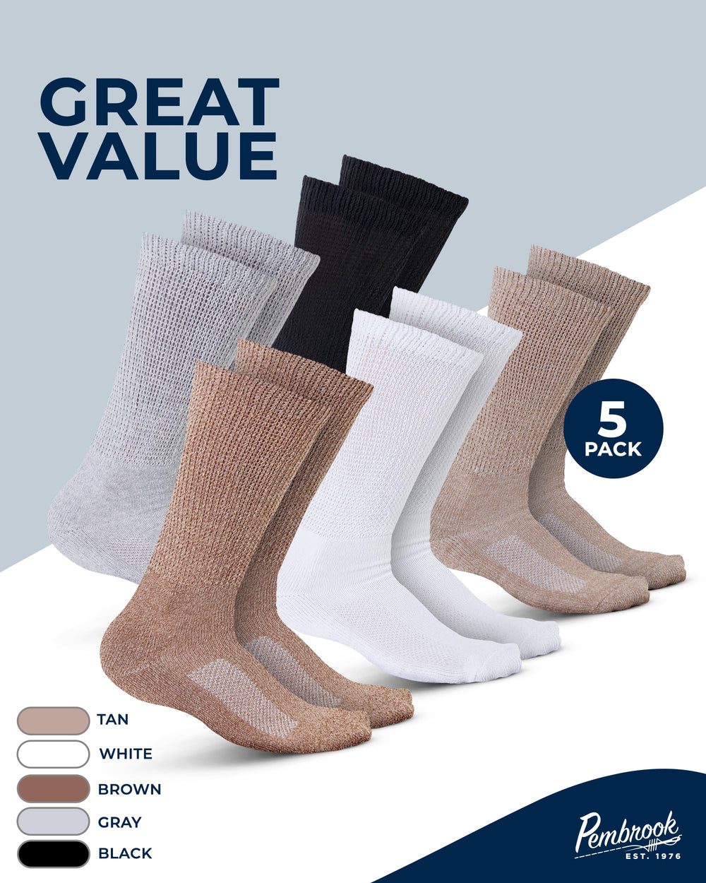 Pembrook diabetic socks with smooth toe seams to reduce irritation.