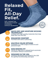 Pembrook wide-calf diabetic socks offer generous stretch for swollen feet and secure fit.
