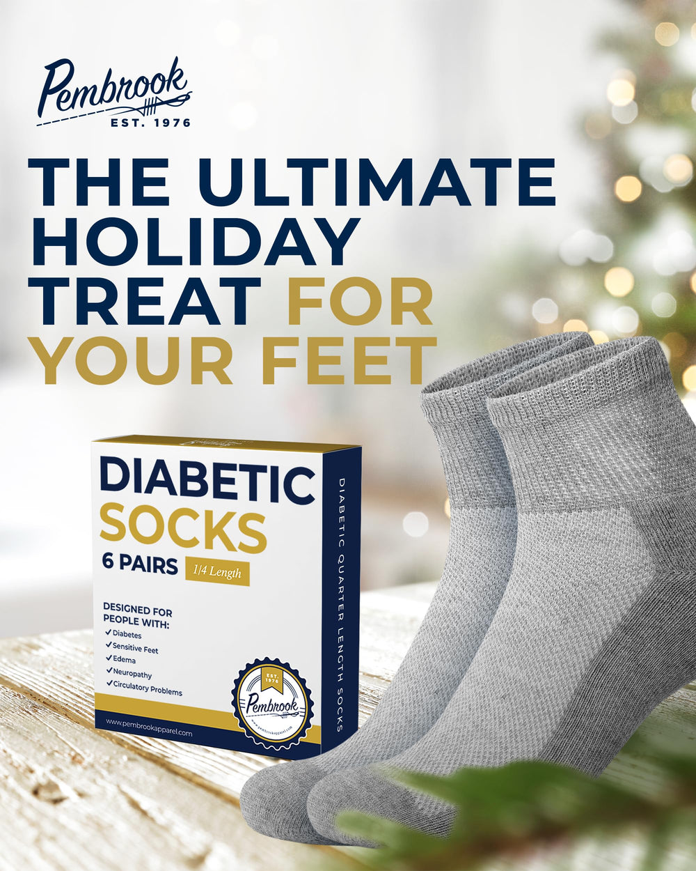 Pembrook diabetic socks with wide stretch top fit different ankle sizes for comfort.