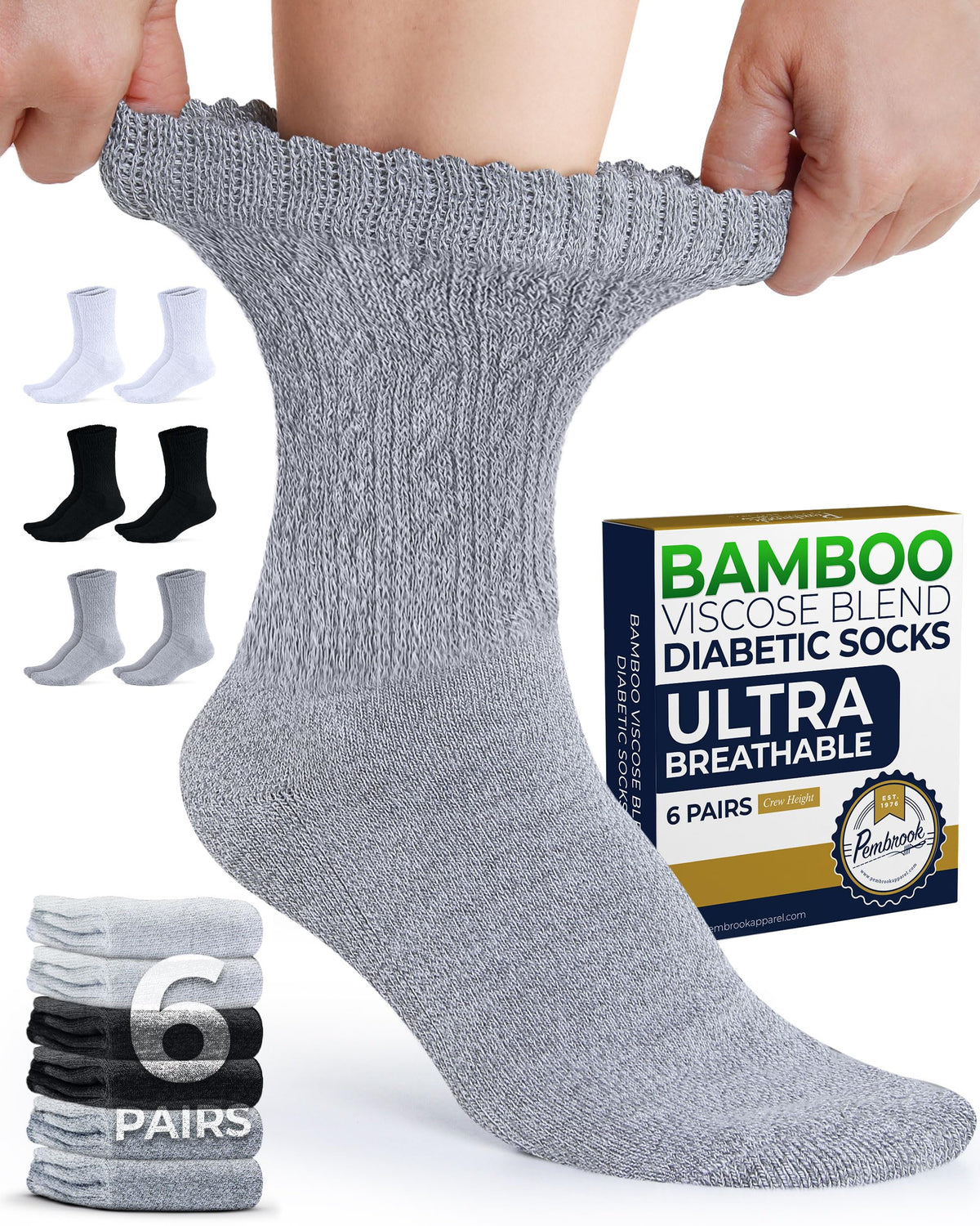 Pembrook diabetic socks for women with bamboo cooling fabric for all-day comfort.