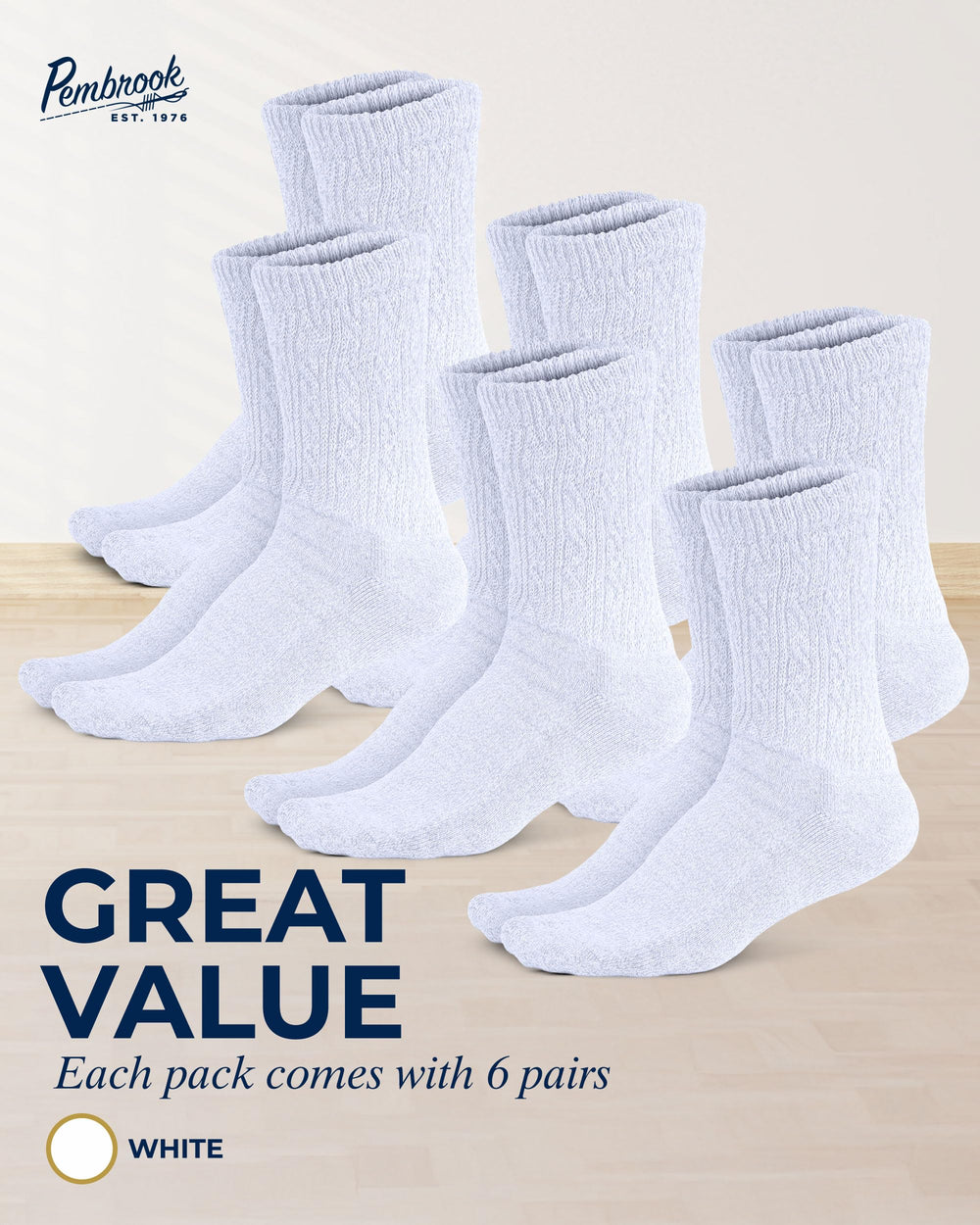On-foot shot of Pembrook socks emphasizing moisture-wicking bamboo and cushioned support.
