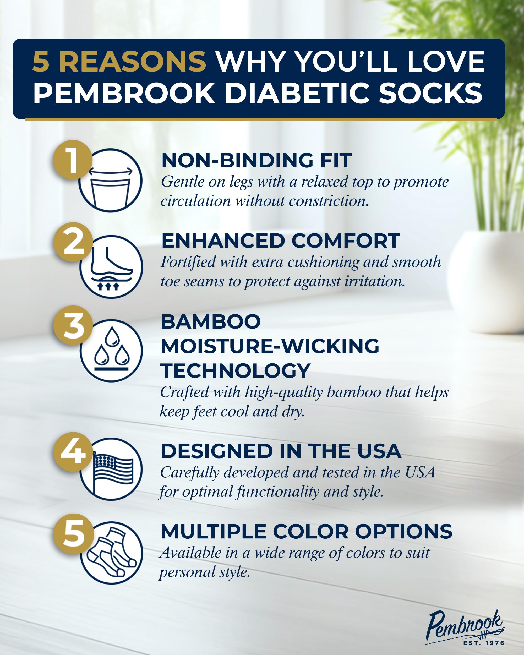 Pembrook women's diabetic socks close-up on soft bamboo viscose fabric for breathability.